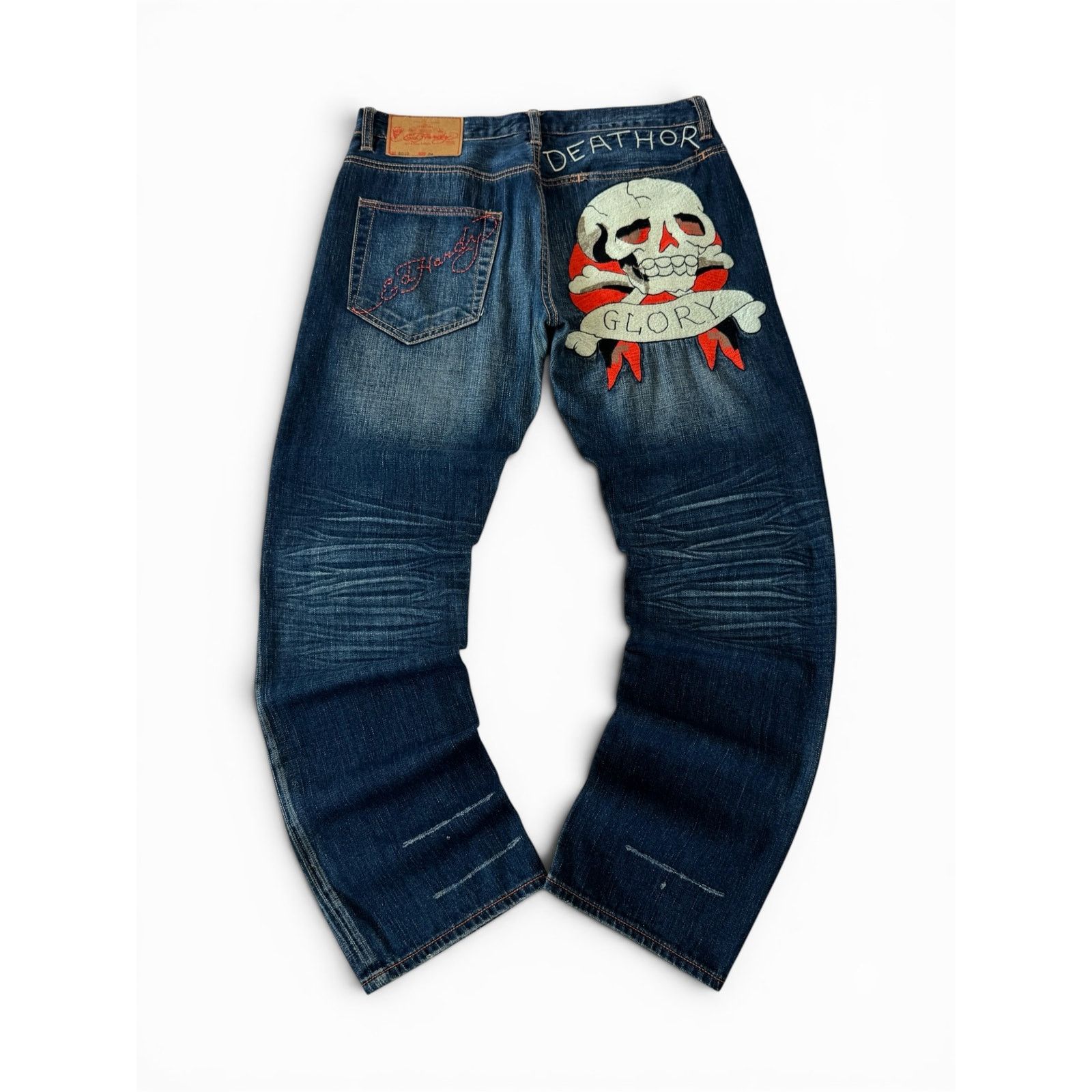Ed Hardy Ed Hardy “Death or Glory” Embroidered Denim Jeans Size US 34 / EU 50 - 1 Thumbnail