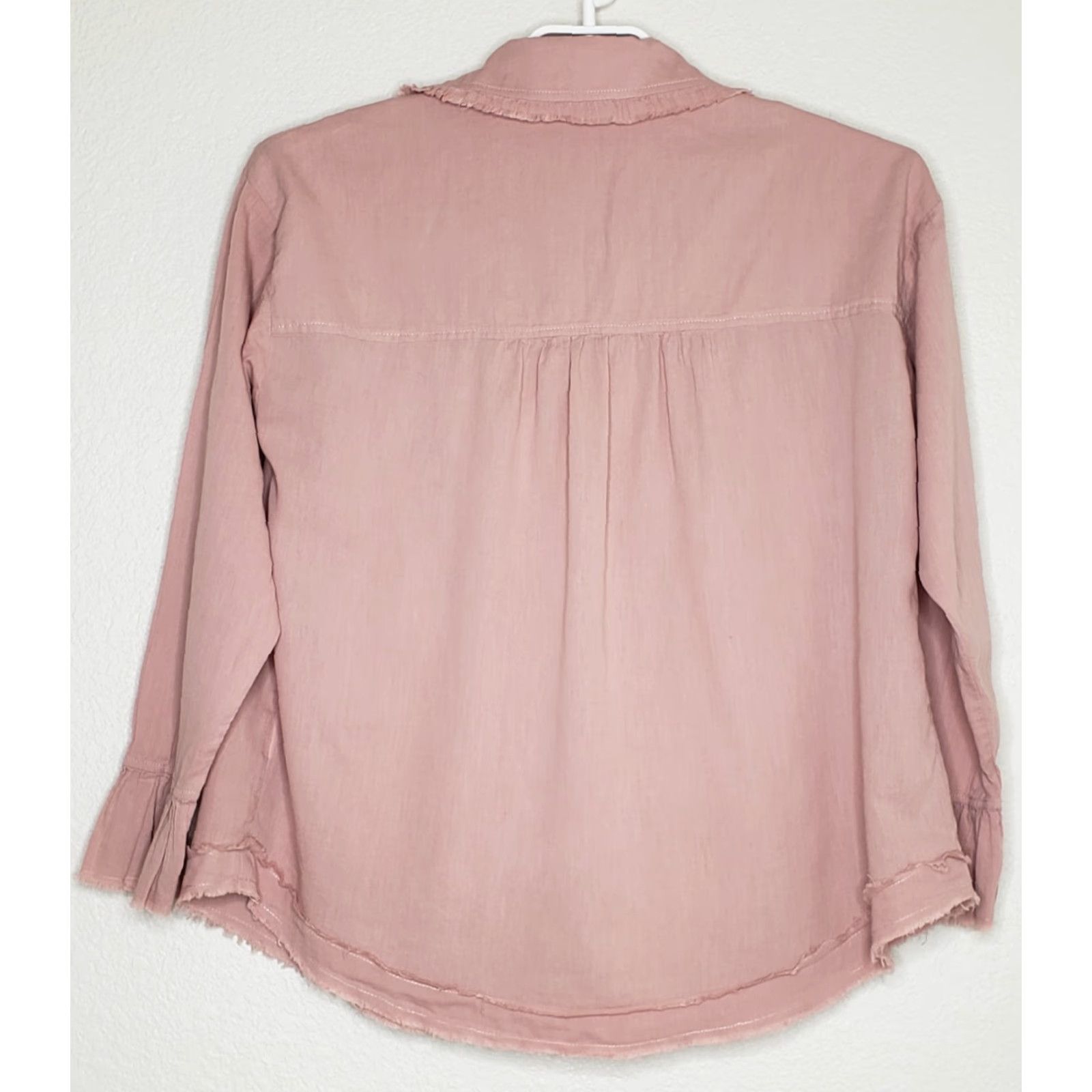 Vintage Easel Boho Top Womens Medium Pale Pink Long Sleeve Ruffle Button Front Size M / US 6-8 / IT 42-44 - 2 Thumbnail
