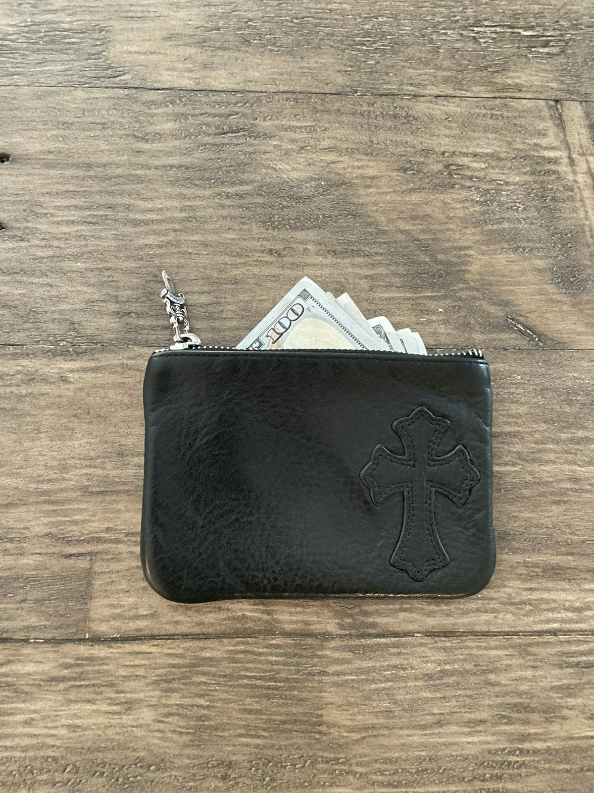 Pre-owned Chrome Hearts Leather Cross Patch Wallet In Black