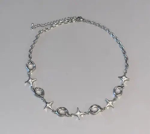 Jewelry Silver Star Link Chain Necklace, Modern Silver Jewelry Size ONE SIZE - 7 Thumbnail