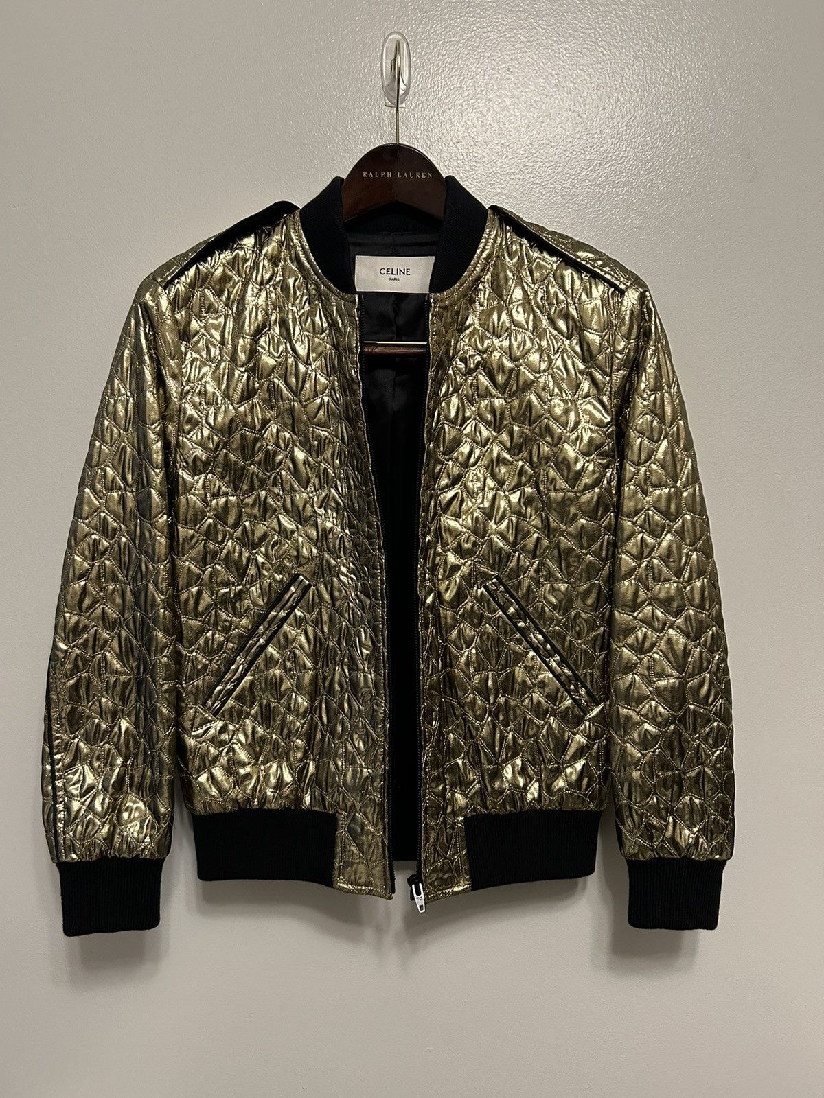 Image of Celine Silk Bomber - Gold, Women's (Size XS)