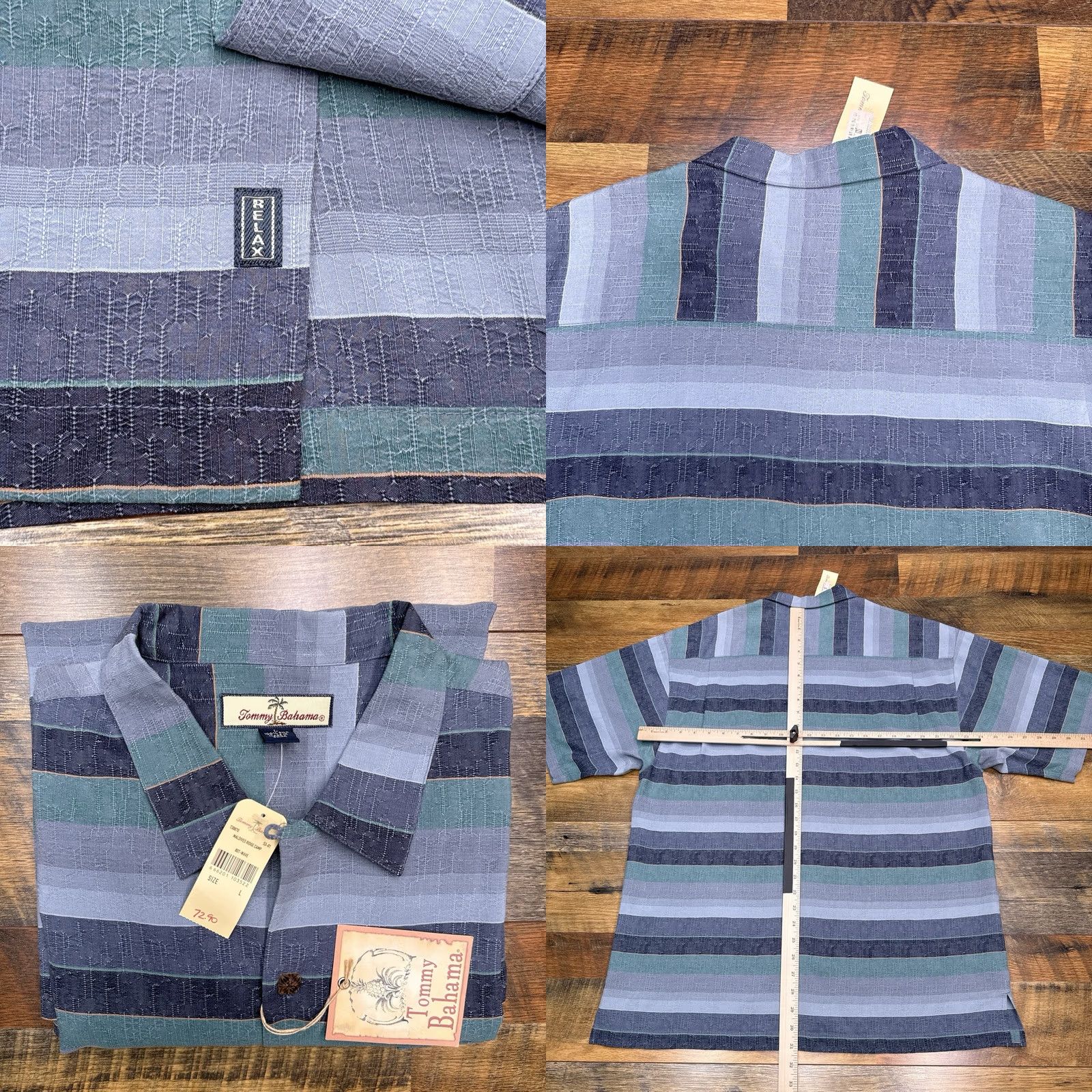 Tommy Bahama Tommy Bahama Maldives Ridge Camp Shirt Mens Large Wave Striped Silk New Size US L / EU 52-54 / 3 - 8 Thumbnail