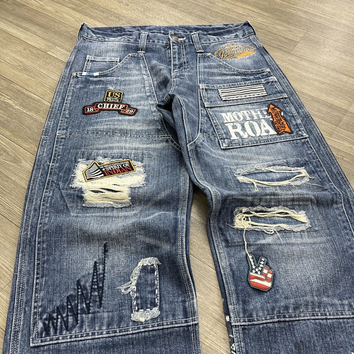 If Six Was Nine × Japanese Brand × Le Grande Bleu (L.G.B.) Mind of USA Distressed Patch Work Double Knee Painted Jeans Size US 32 / EU 48 - 2 Thumbnail