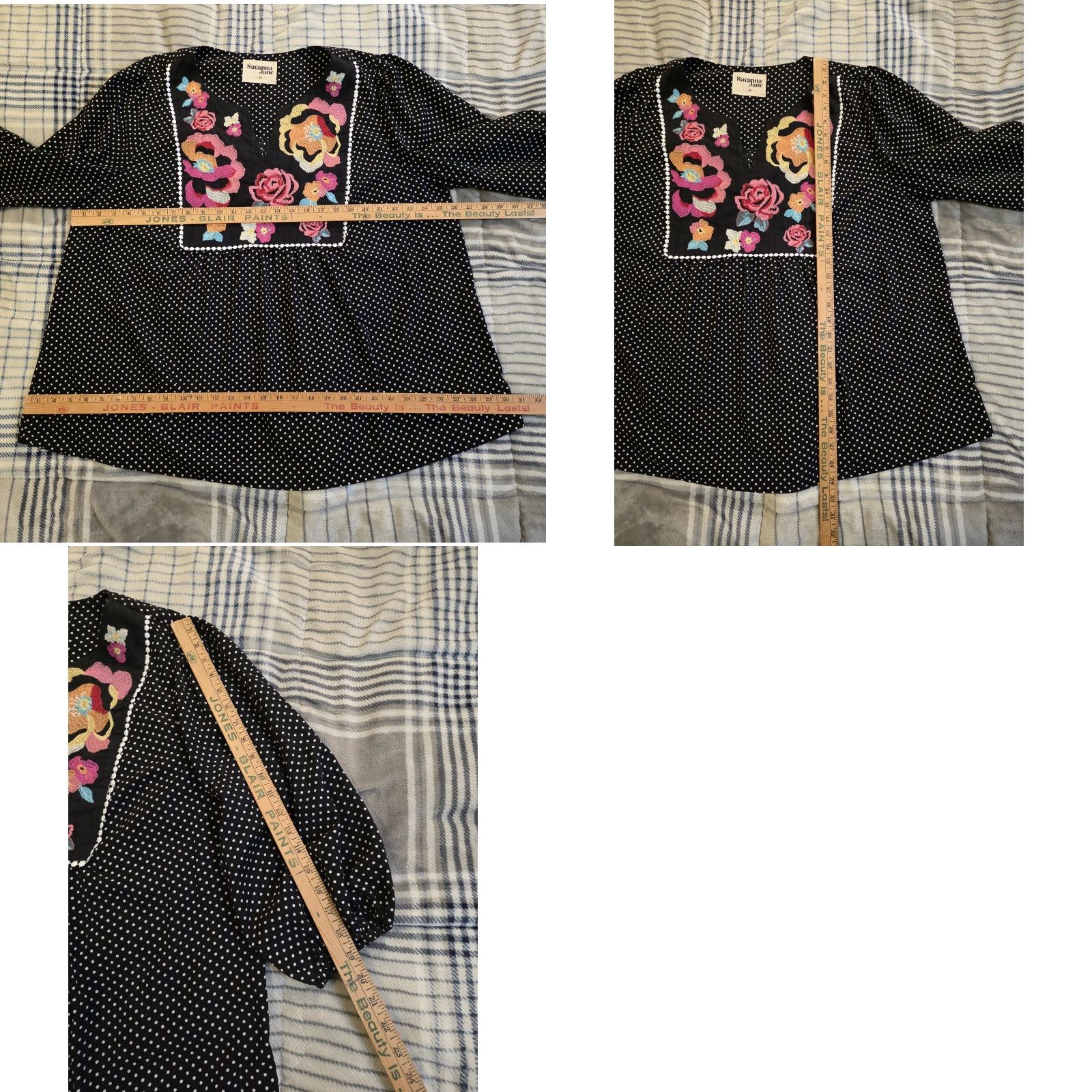 Vintage Savanna Jane Blouse Tunic Black 2XL Womens Embroidered Floral Polka Dot V-Neck 3/4 Sleeve Bohemian Casual Dressy Size XXL / US 16-18 / IT 52-54 - 8 Thumbnail