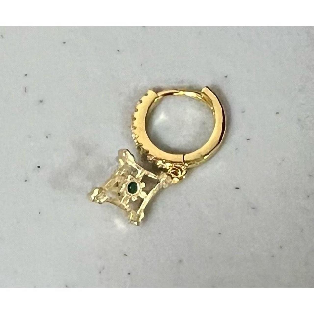 Japanese Brand × Jewelry × Vintage Gold Emerald Diamond Dangly Ear Body Earring Hoop Jewelry ✨ Size ONE SIZE - 4 Thumbnail