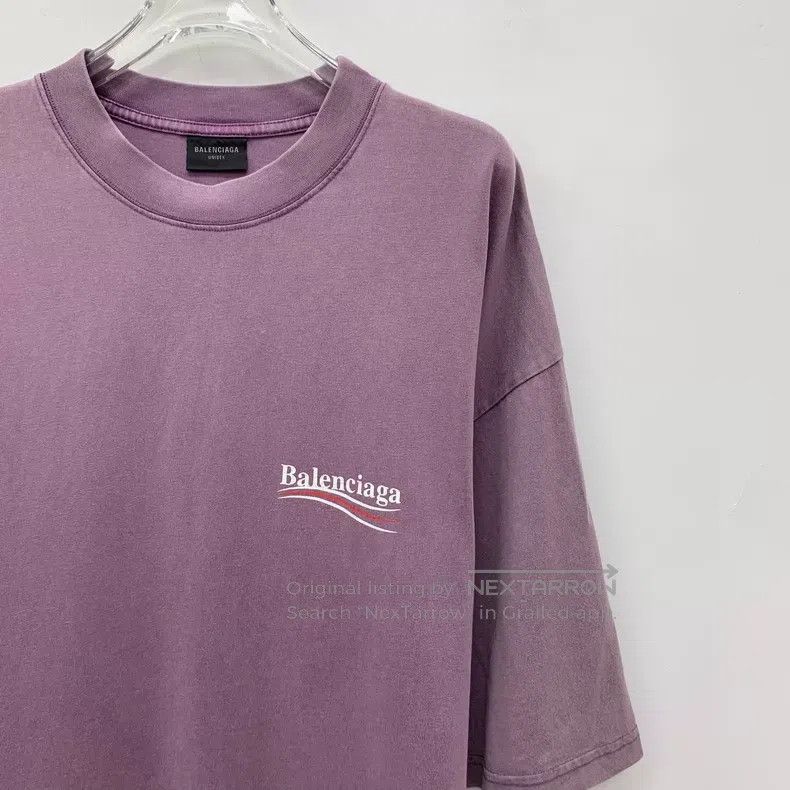Balenciaga Balenciaga Purple Logo Letter Printed Cotton Round Neck Sh Size US XL / EU 56 / 4 - 3 Thumbnail