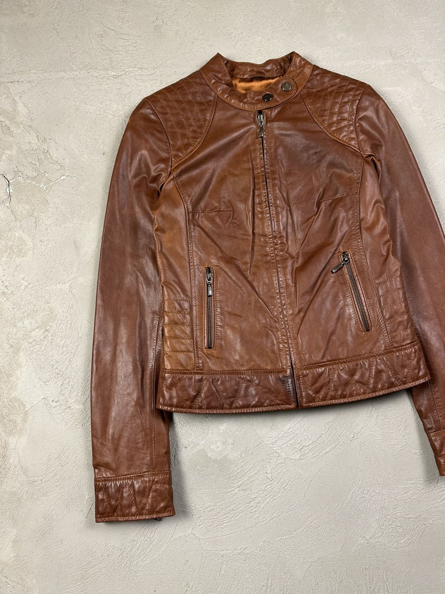 Genuine Leather Vintage Y2k Leather Biker Boxy Jacket 2000s Size L / US 10 / IT 46 - 2 Thumbnail