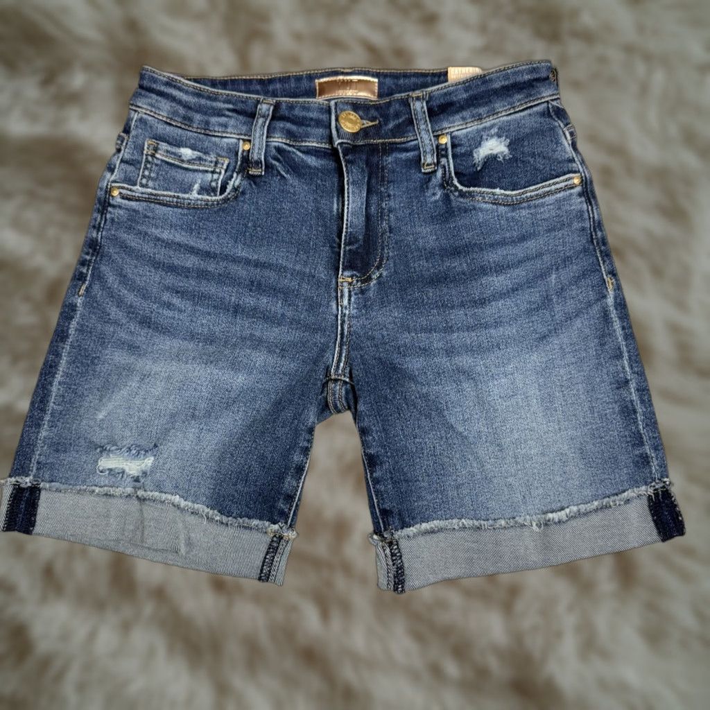 Vintage KUT from The Kloth Catherine Boyfriend Shorts Cuffed Distressed Blue Women 2 NWT Size 26" / US 2 / IT 38 - 1 Thumbnail