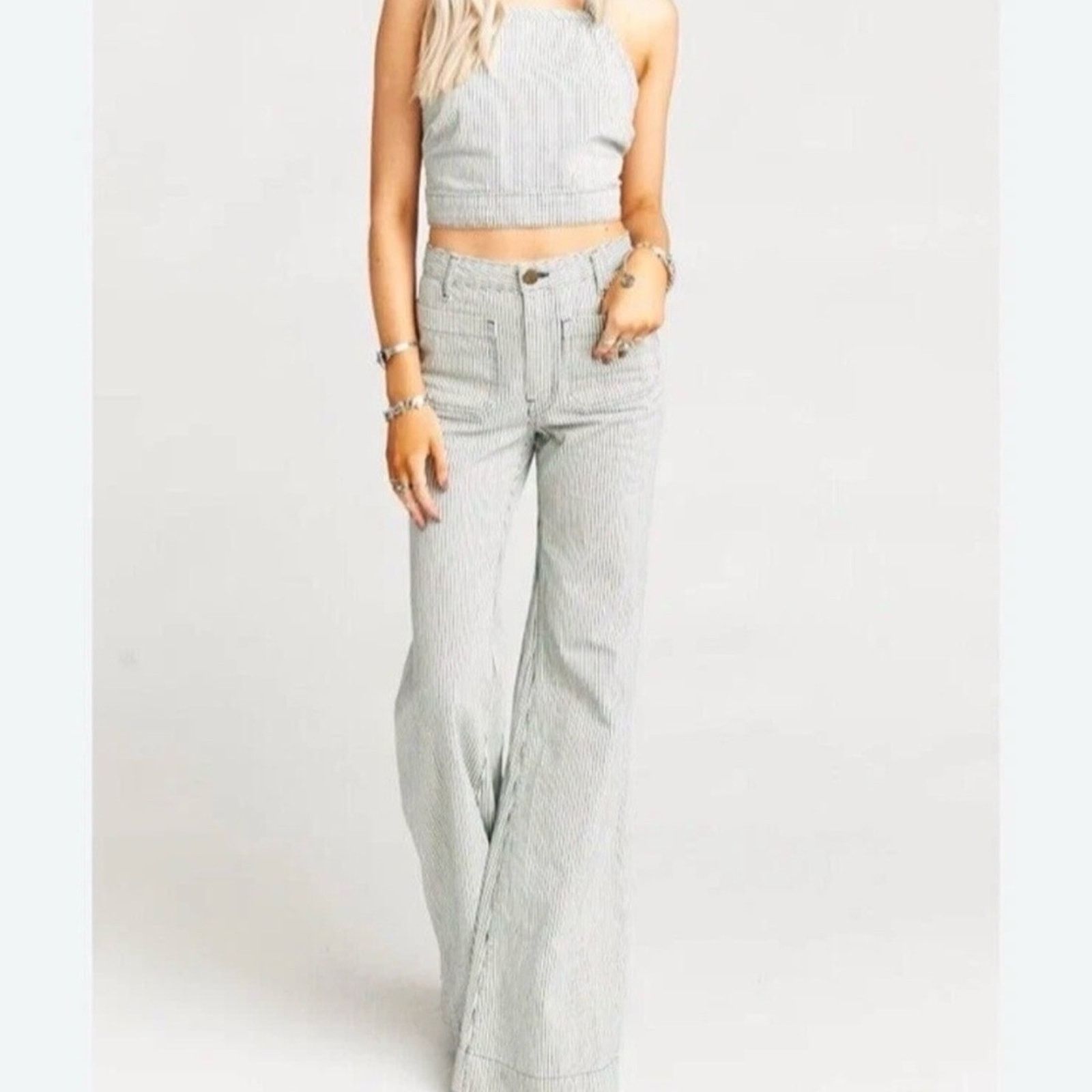 Show Me Your MuMu Show Me Your Mumu Farrah Flare Striped Denim Jeans Womens 27 Size 27" / US 4 / IT 40 - 1 Thumbnail