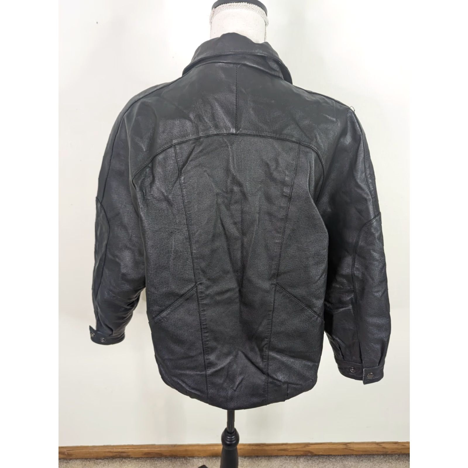 Vintage VINTAGE Black Genuine Leather Oversized Bomber Jacket Women's M 90s Relaxed Jacket Size M / US 6-8 / IT 42-44 - 3 Thumbnail