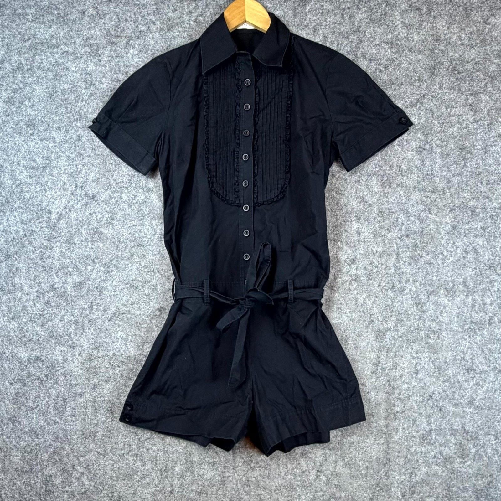 Susana Monaco Susana Monaco Tie Front Romper Womens 4 Black Cotton Size 27" / US 4 / IT 40 - 1 Thumbnail
