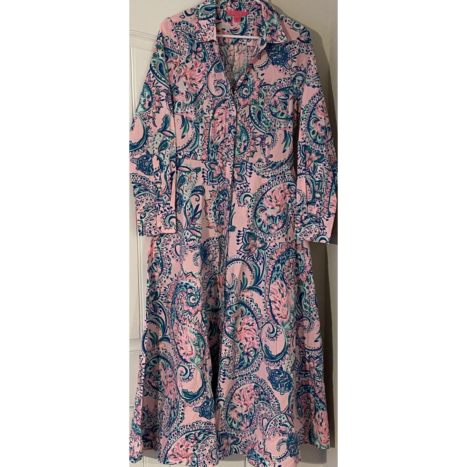 Lilly Pulitzer VINTAGE Lilly Pulitzer Dress Shirt Midi Womens Pink Tropical Stretch 10 Size L / US 10 / IT 46 - 2 Thumbnail
