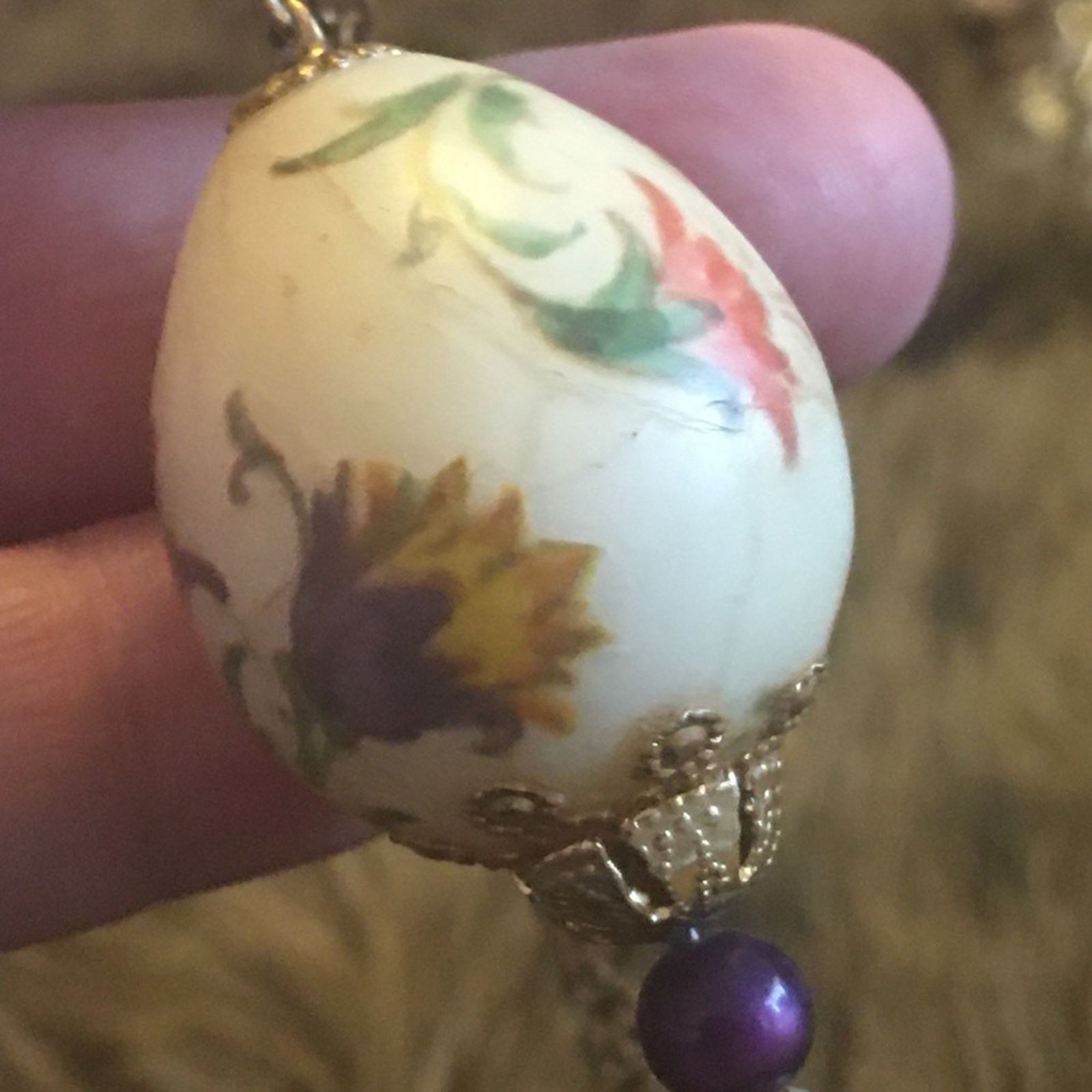 Vintage Vintage bead capped egg pendant on chain necklace Size ONE SIZE - 6 Thumbnail