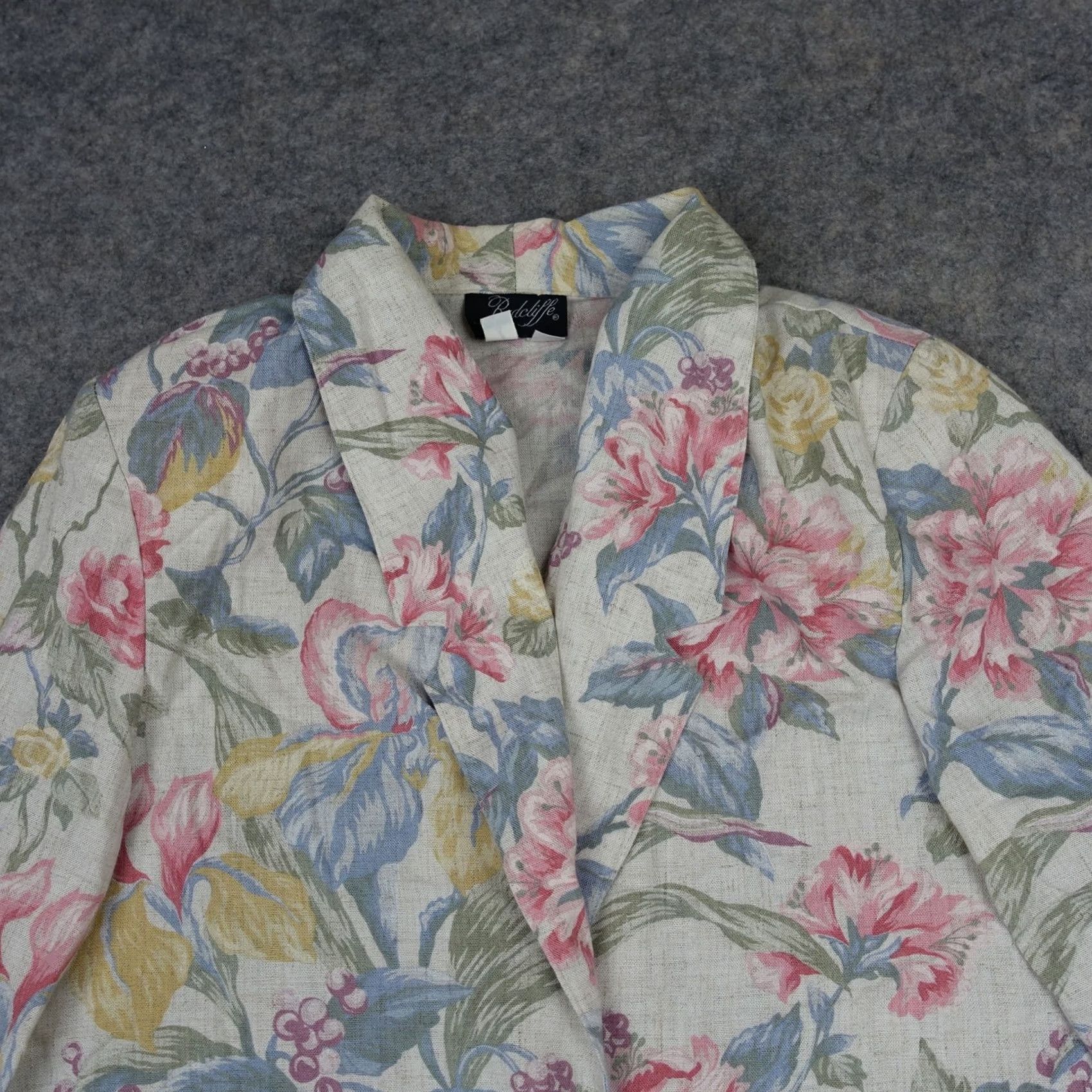 Vintage VINTAGE Radcliffe Blazer Womens 12 White Floral Long Sleeve Notched Lapel Jacket Coat Size XL / US 12-14 / IT 48-50 - 2 Thumbnail