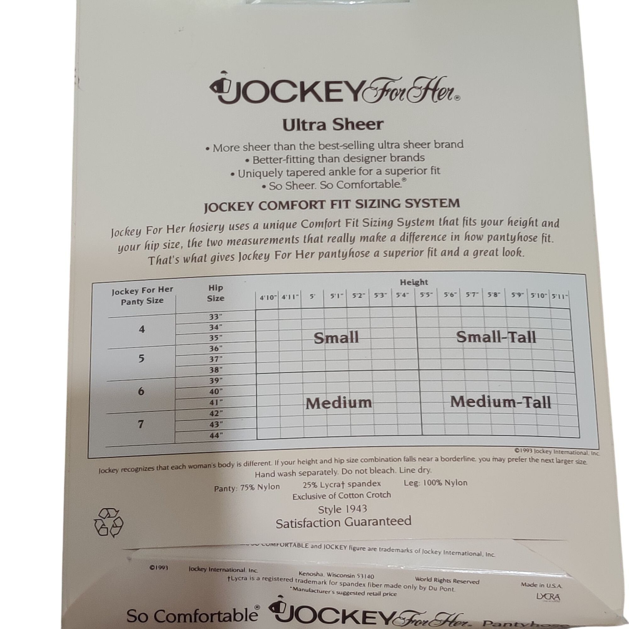 Jockey Jockey For Her M-T Ultra Sheer Control Top Pantyhose Antique Size ONE SIZE - 4 Thumbnail