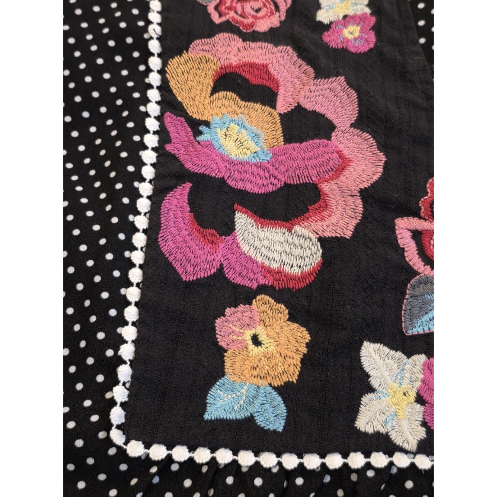 Vintage Savanna Jane Blouse Tunic Black 2XL Womens Embroidered Floral Polka Dot V-Neck 3/4 Sleeve Bohemian Casual Dressy Size XXL / US 16-18 / IT 52-54 - 3 Thumbnail