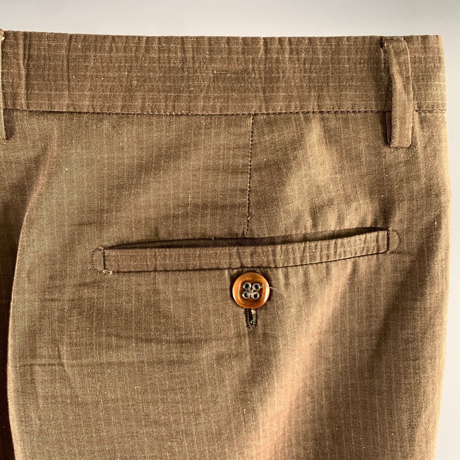Etro ETRO Brown Stripe Cotton Linen Flat Front Casual Pants Size US 38 / EU 54 - 2 Thumbnail
