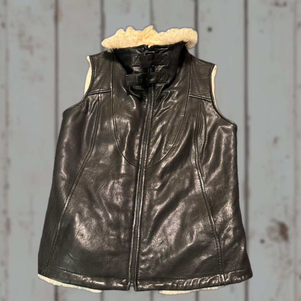 Tory Burch Tory Burch Leather Shearling Vest Full Zip Pockets Black SML Women Vest Slim Regular Size S Size S / US 4 / IT 40 - 1 Thumbnail