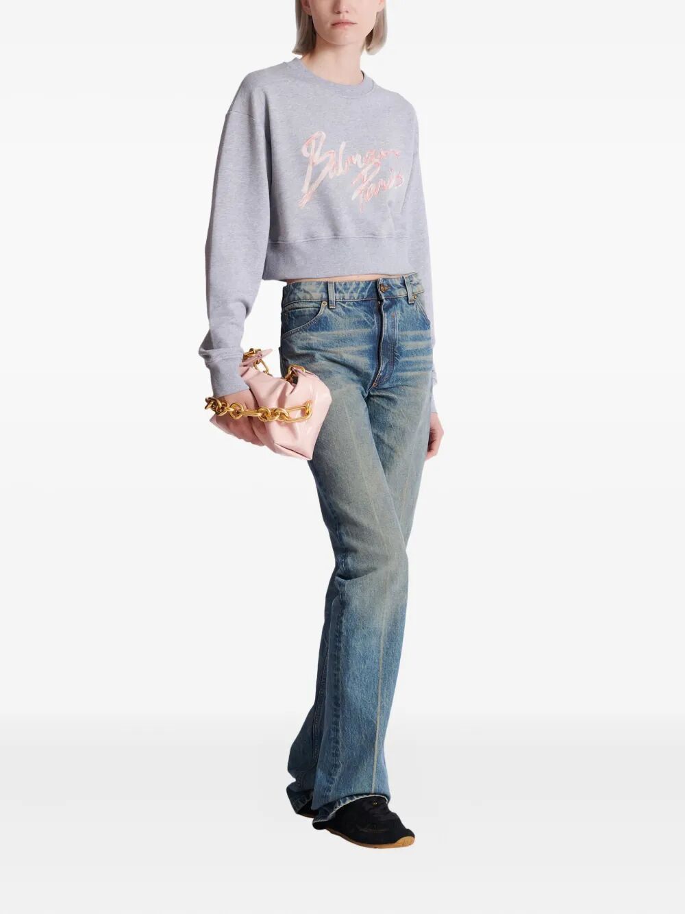 Balmain "BALMAIN PARIS" CROPPED ROUNDNECK SWEATER Size S / US 4 / IT 40 - 1 Thumbnail