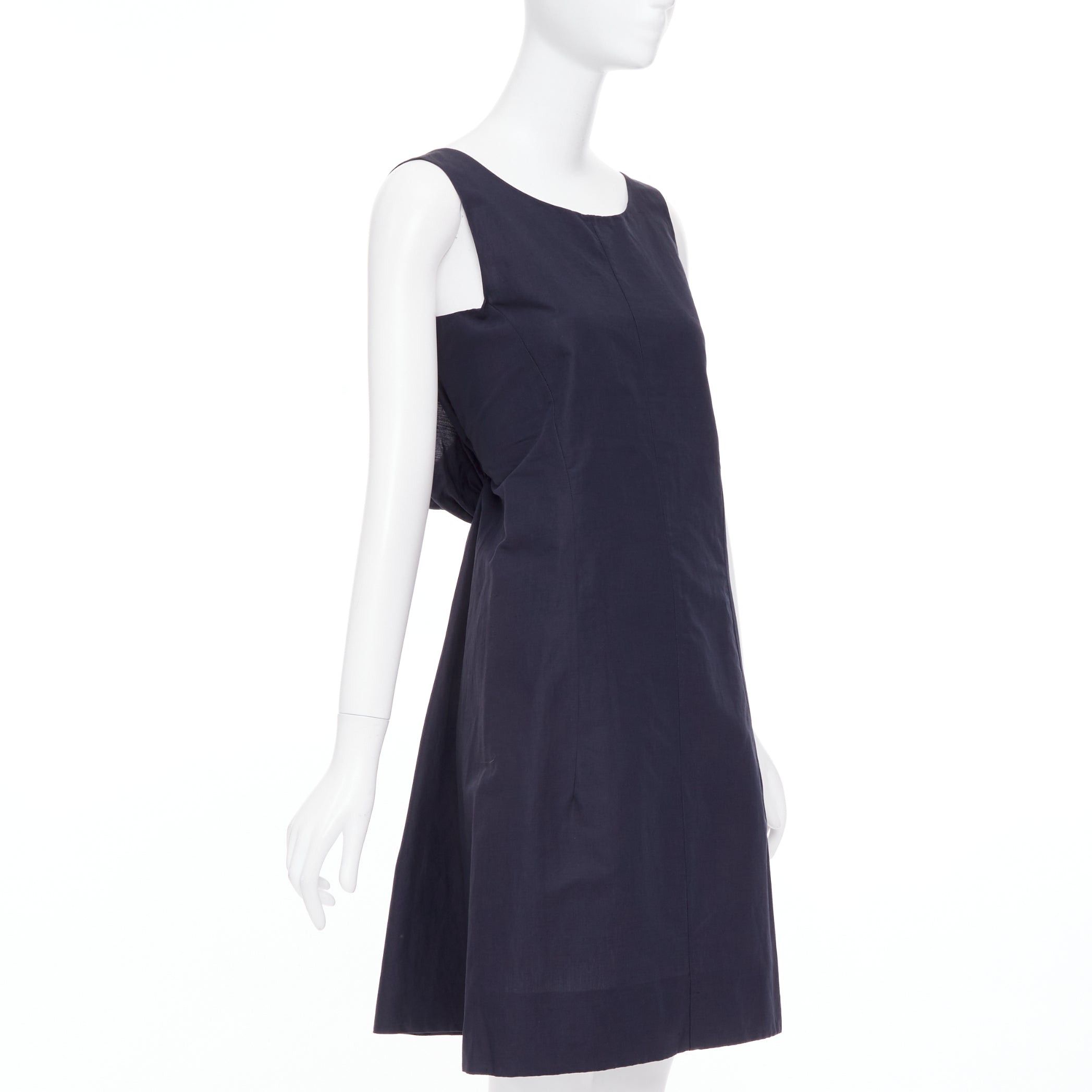 Marni MARNI navy cotton linen blend dipped cowl neck back shift dress IT38 XS Size XS / US 0-2 / IT 36-38 - 1 Thumbnail