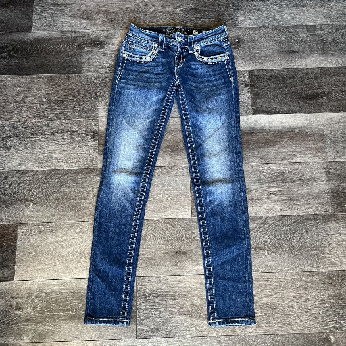 Miss Me Vintage Y2K Miss Me Signature Skinny Denim Jeans Studded Size 25" / US 0 / IT 36 - 2 Thumbnail
