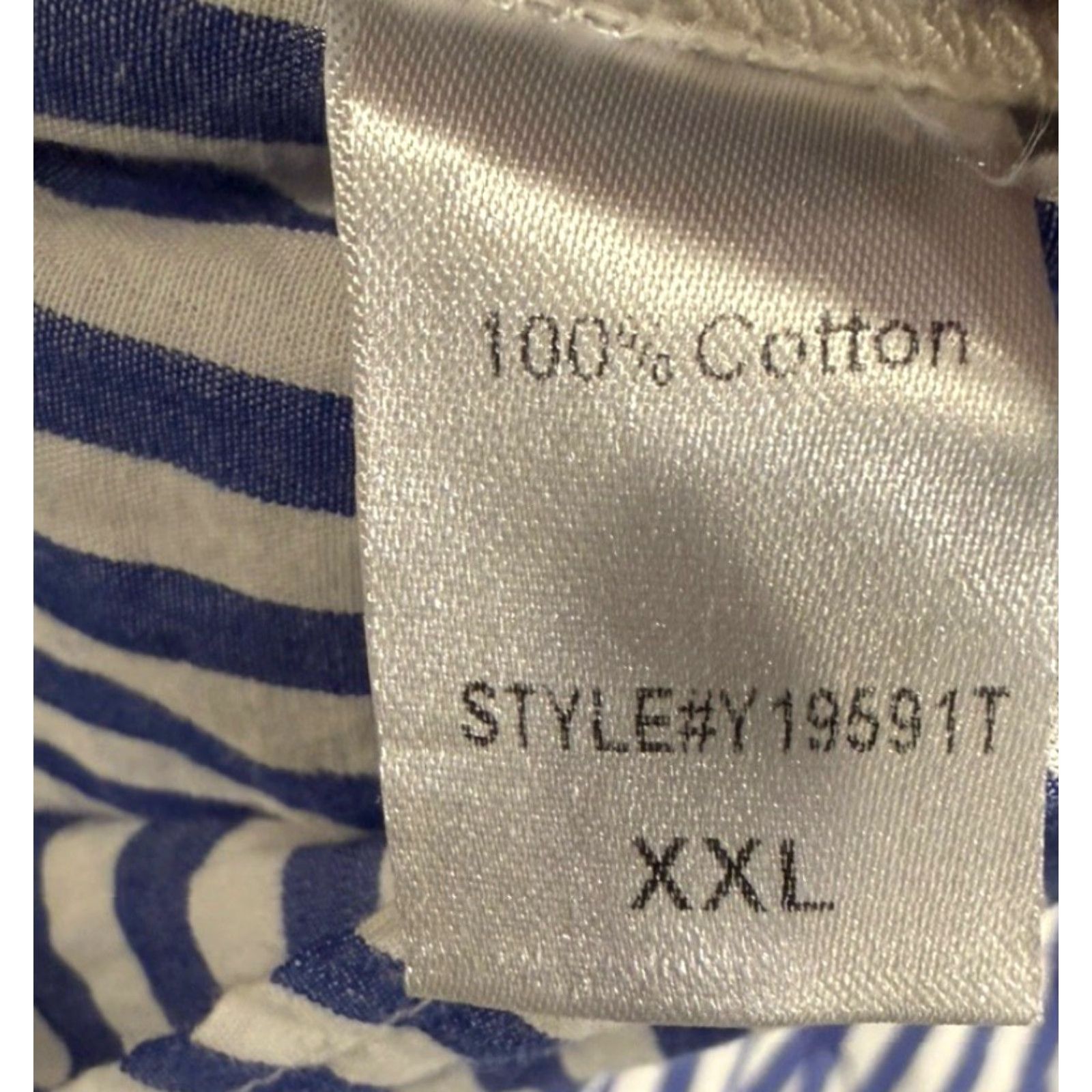 Vintage Pomander Place Plus Size Mini Dress Blue White Stripe Cotton A-Line Long Sleeve V-Neck Womens 2XL Size XXL / US 16-18 / IT 52-54 - 6 Thumbnail