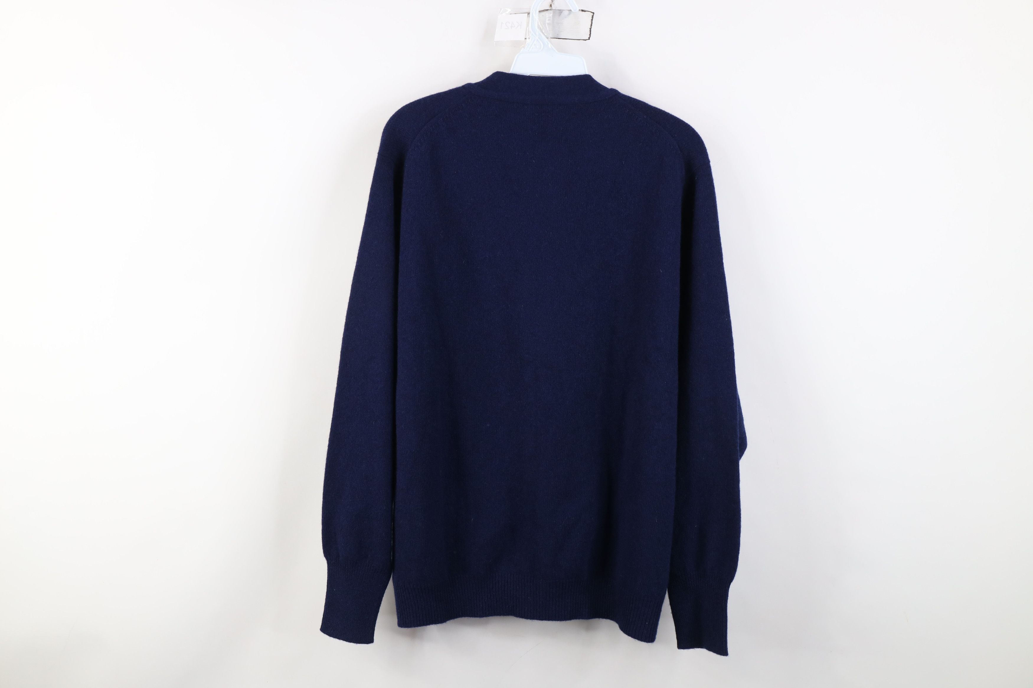 Vintage Vintage 70s Streetwear Lambswool Cardigan Sweater Navy Blue Size US XXL / EU 58 / 5 - 11 Thumbnail