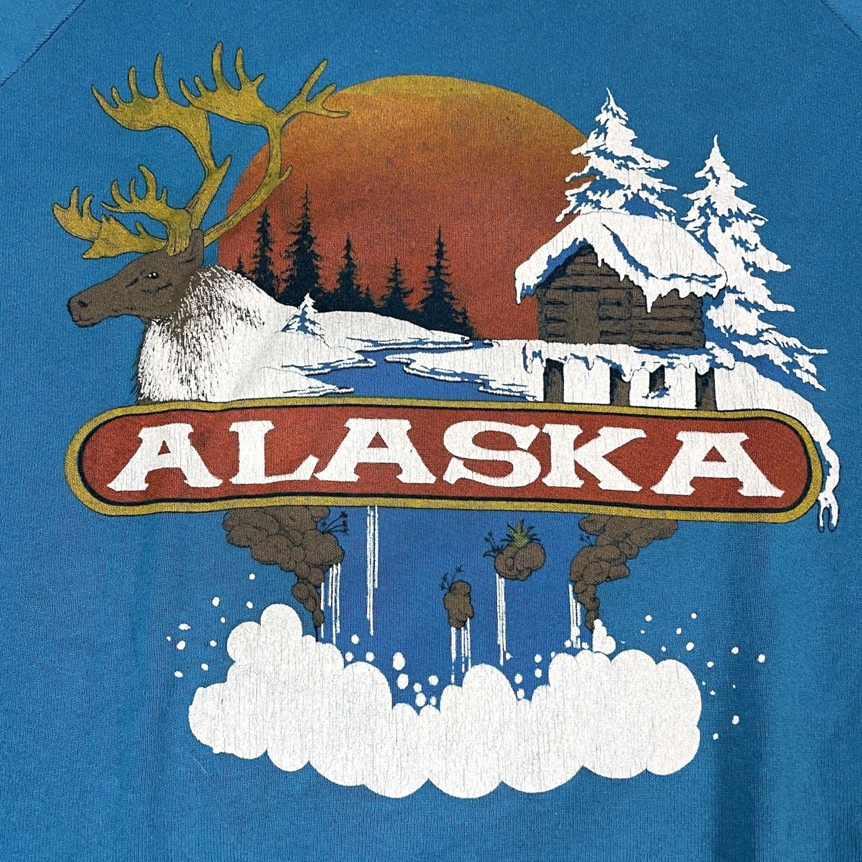 Vintage VINTAGE Alaska Sweatshirt Unisex Adults L Crew Neck Blue Cotton Blend 90s Reindeer Caribou Graphic 80s 90s Size US L / EU 52-54 / 3 - 7 Thumbnail