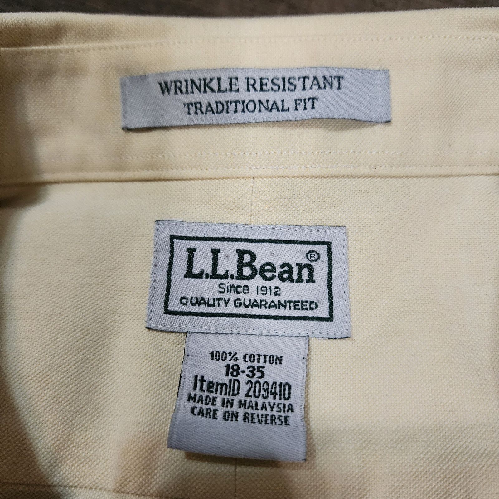 L.L. Bean L.L Bean Men Yellow Button Down Long Sleeve Shirt 18/35 2331 Size US XXL / EU 58 / 5 - 4 Thumbnail