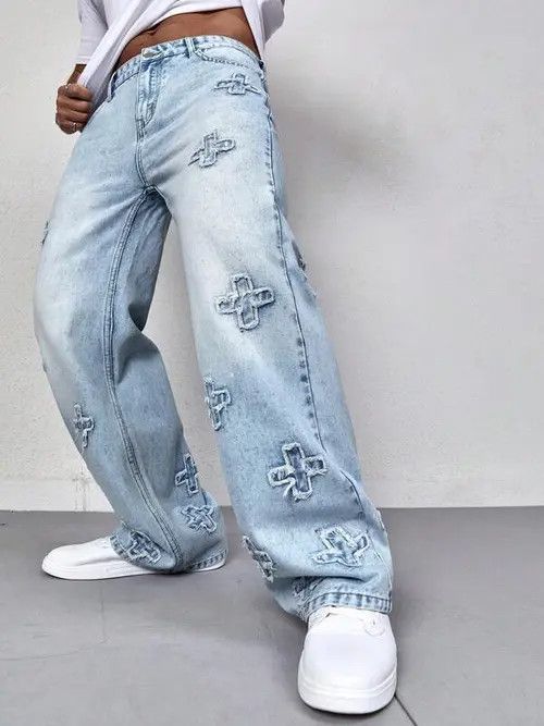 Jean Street Graphic Drill Drip Denim Jeans Washed Size US 34 / EU 50 - 4 Thumbnail