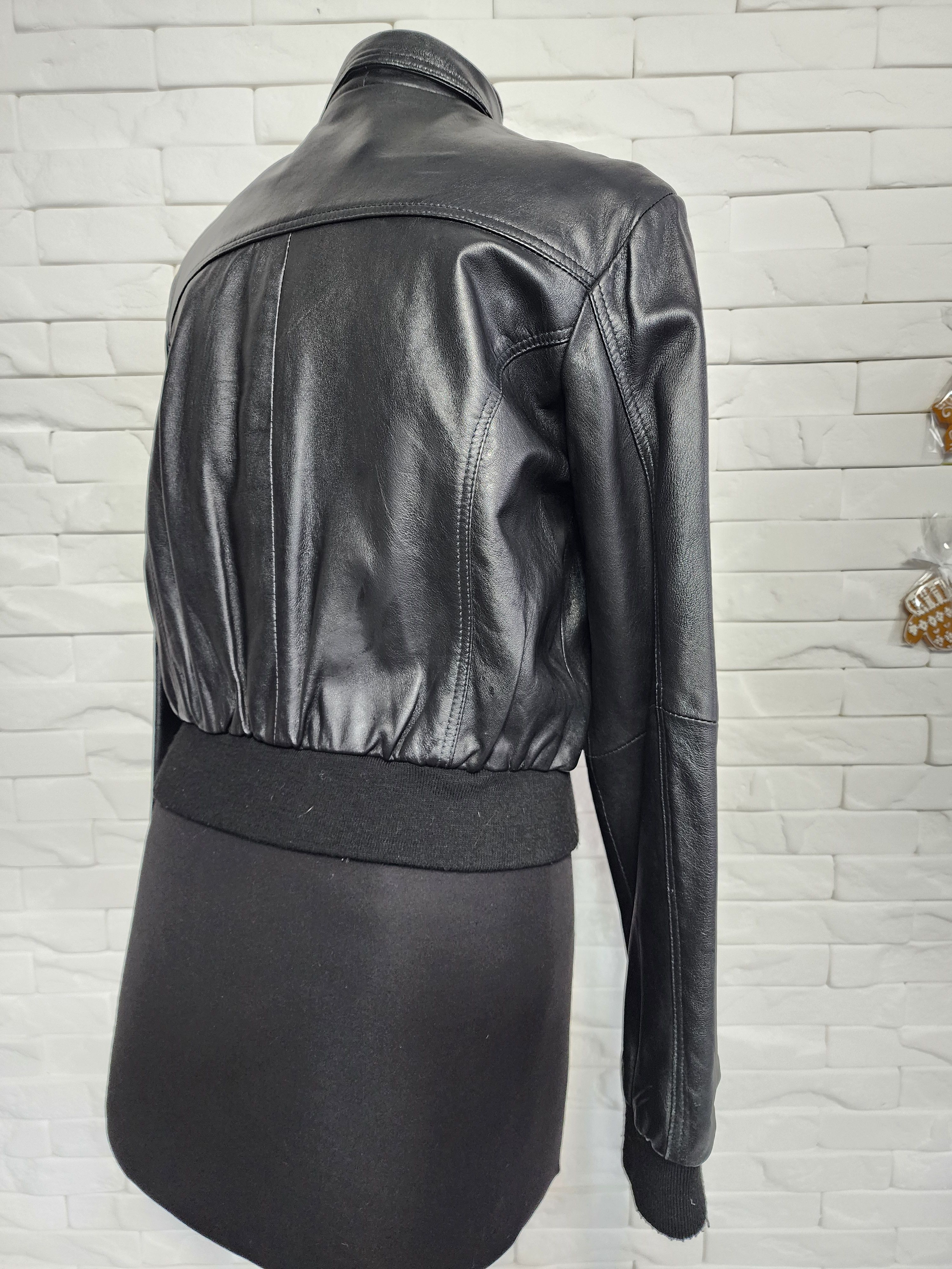 Genuine Leather Black Leather Bomber Jacket: Women's Metal Zipper Size L / US 10 / IT 46 - 4 Thumbnail