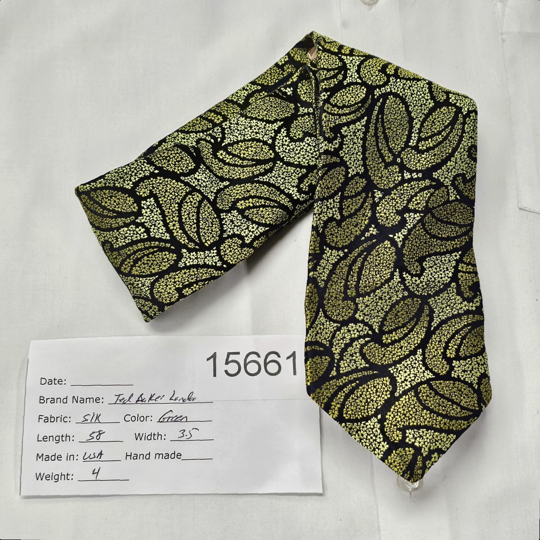 Ted Baker VINTAGE Ted Baker London Tie Paisley Silk Iridescent Green Black 58" X 3.5" Adult Men’s Silk Necktie Men's Navy Green 90s Event Wedding Size ONE SIZE - 7 Thumbnail