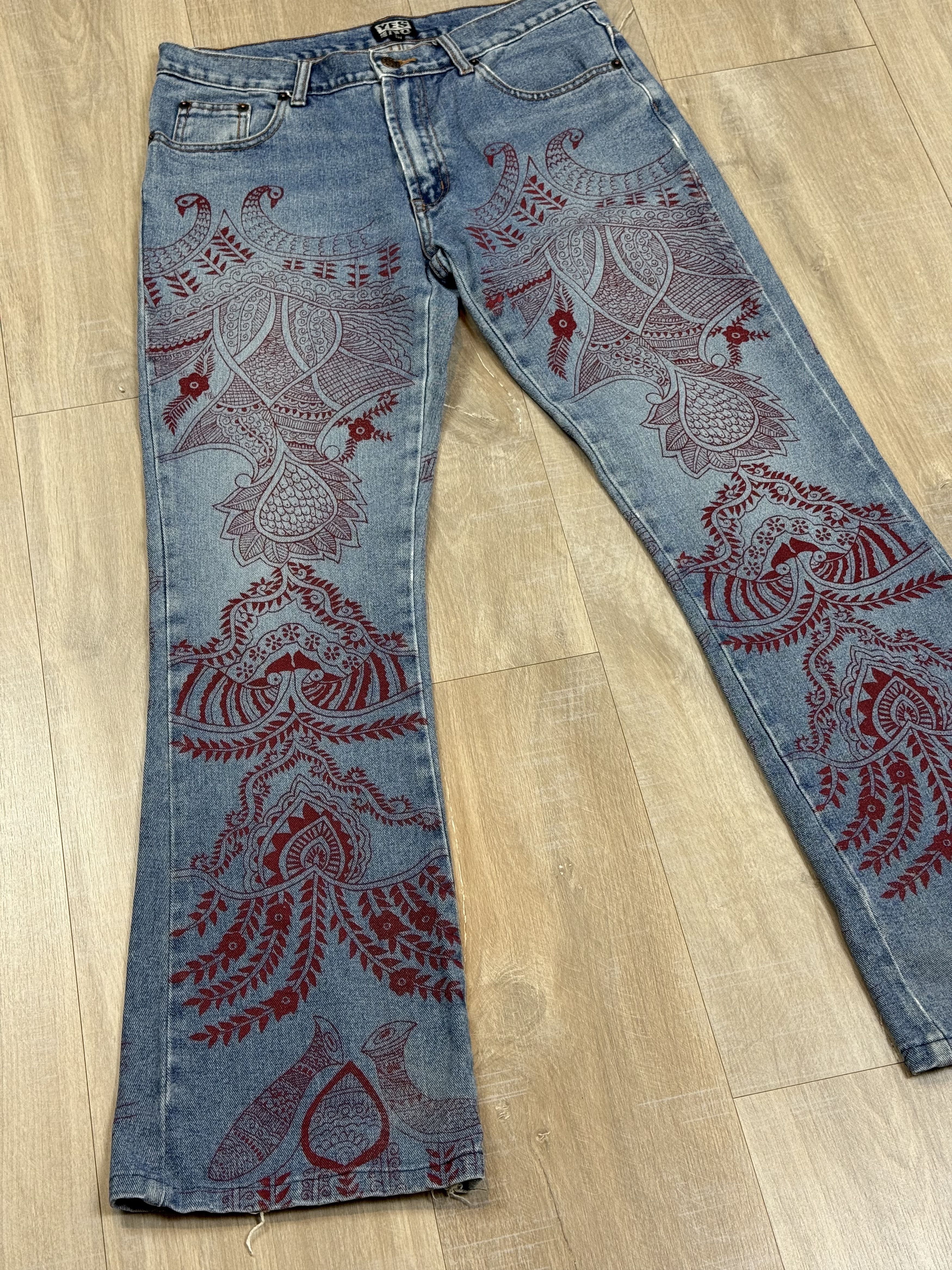 Vintage Yes Or No Extreme Fit Denim Red Henna Print All Round Size 32" / US 10 / IT 46 - 4 Thumbnail