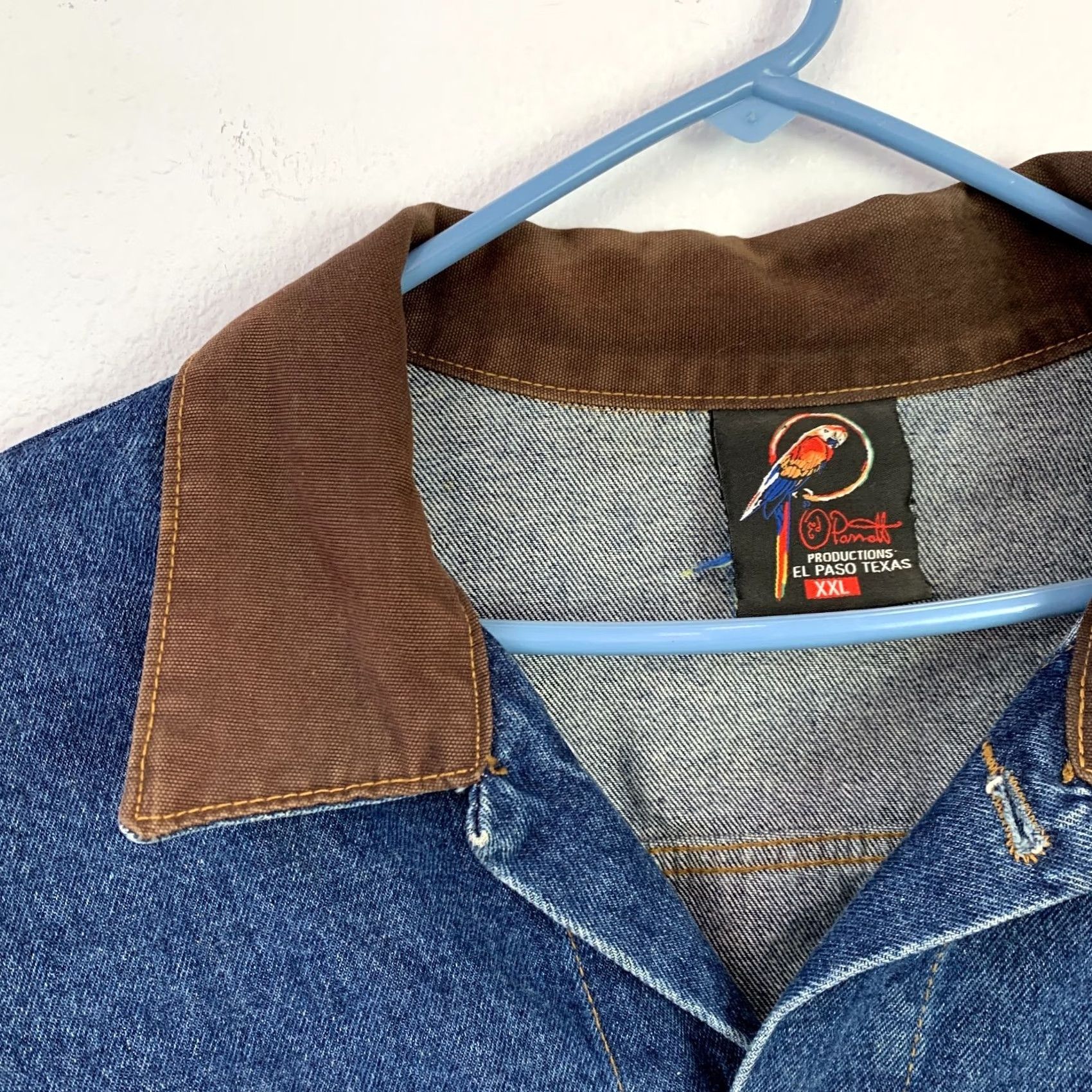 Etro VINTAGE Petro 90s Denim Jacket XXL Brown Blue Twill Ed Parrott Classic Outdoor Button Embroidered Logo Mens Size US 39 - 4 Thumbnail