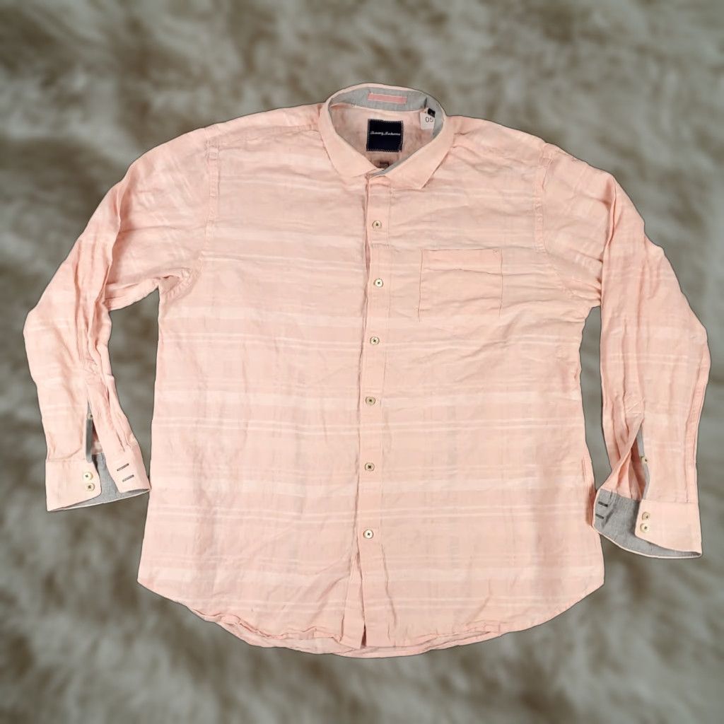 Tommy Bahama Tommy Bahama Shirt Mens XL Pink Striped Linen Cotton Button-Up Long Sleeve Casual Size US XL / EU 56 / 4 - 1 Thumbnail
