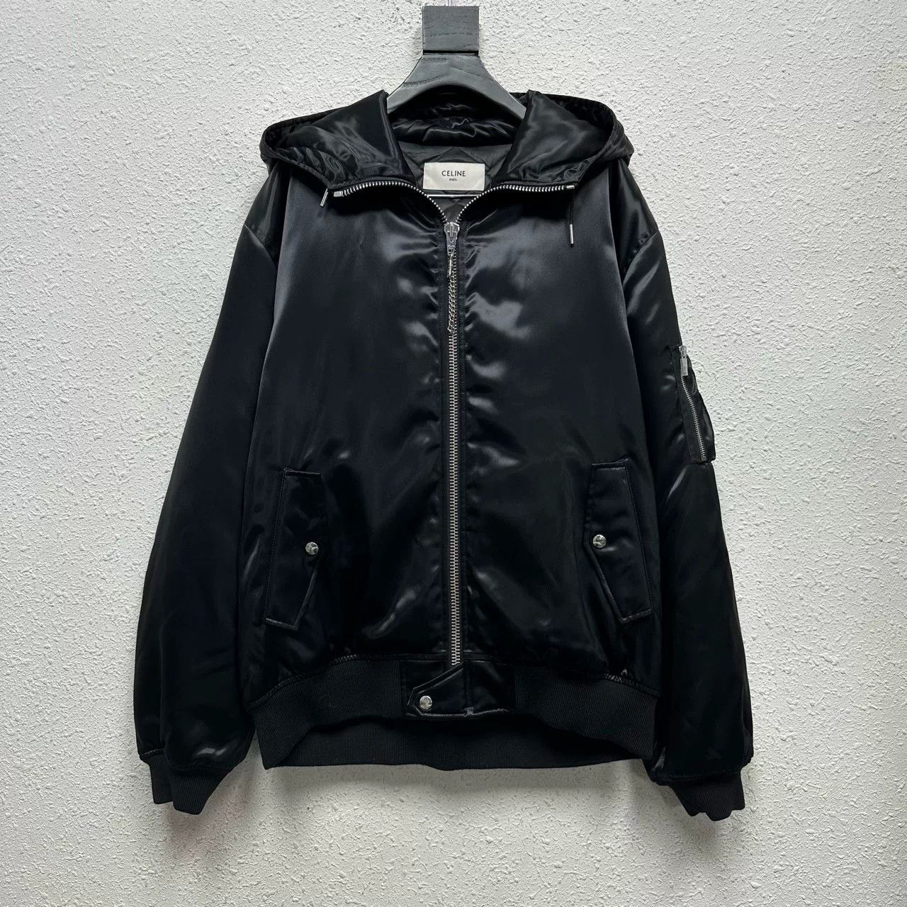 Celine black silk hooded jacket with logo Size US XXL / EU 58 / 5 - 1 Thumbnail