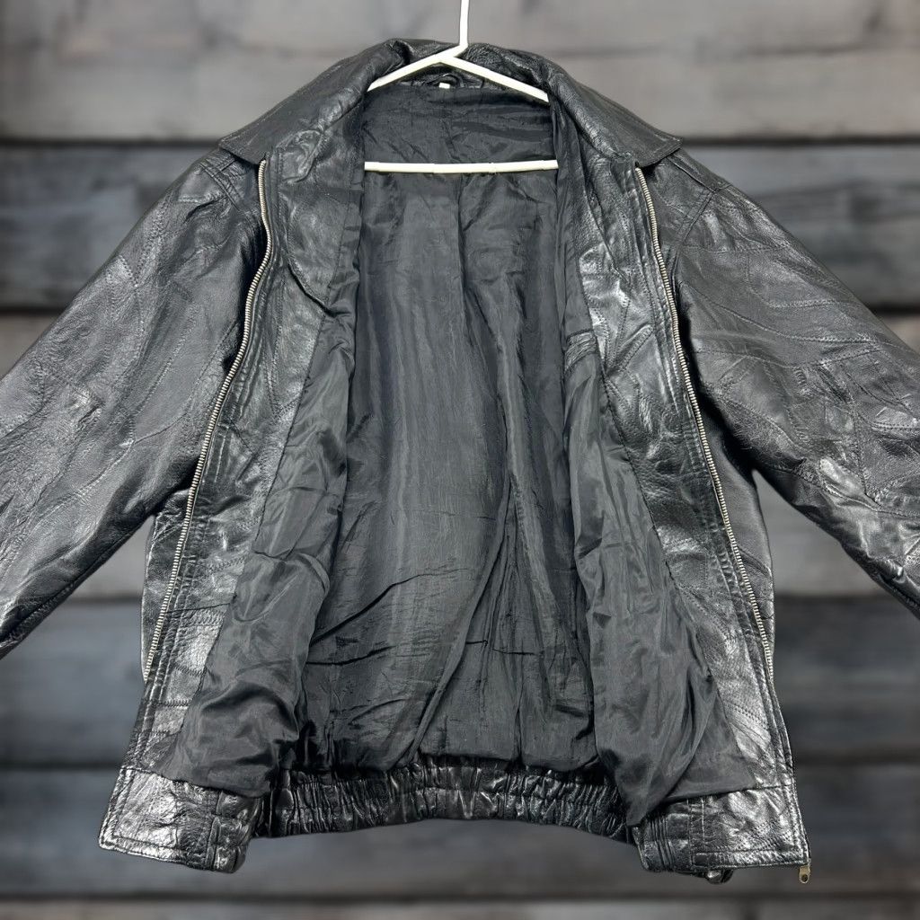 Vintage VINTAGE Leather Jacket Mens XL Black Bomber Genuine Lined Patchwork Biker 90s Size US XL / EU 56 / 4 - 1 Thumbnail