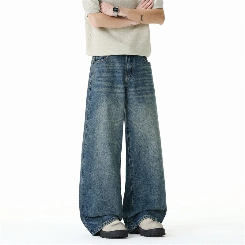 Japanese Brand Clean fit Distressed Straight Wide Leg Jeans Size US 33 - 2 Thumbnail