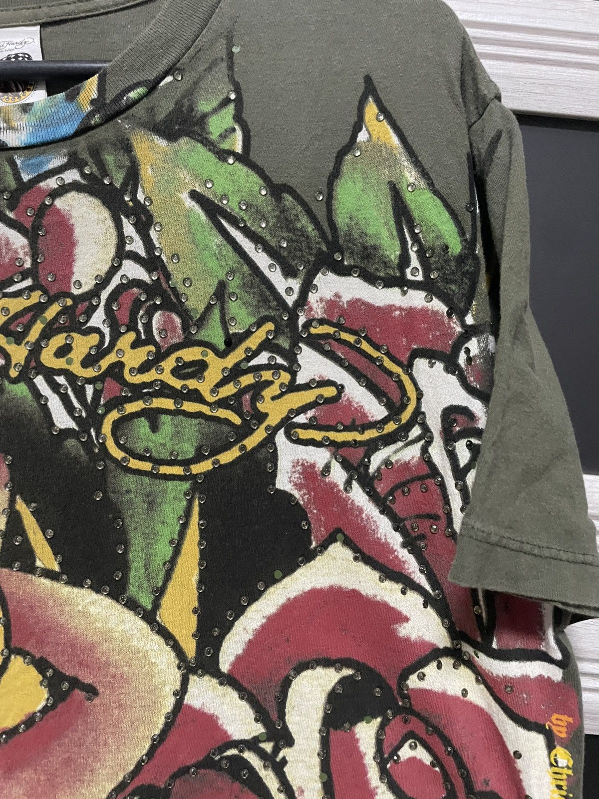 Christian Audigier × Ed Hardy Rare Vintage Ed Hardy Naked Pin Up Girl Rose 00s USA T-shirt Size US M / EU 48-50 / 2 - 6 Thumbnail