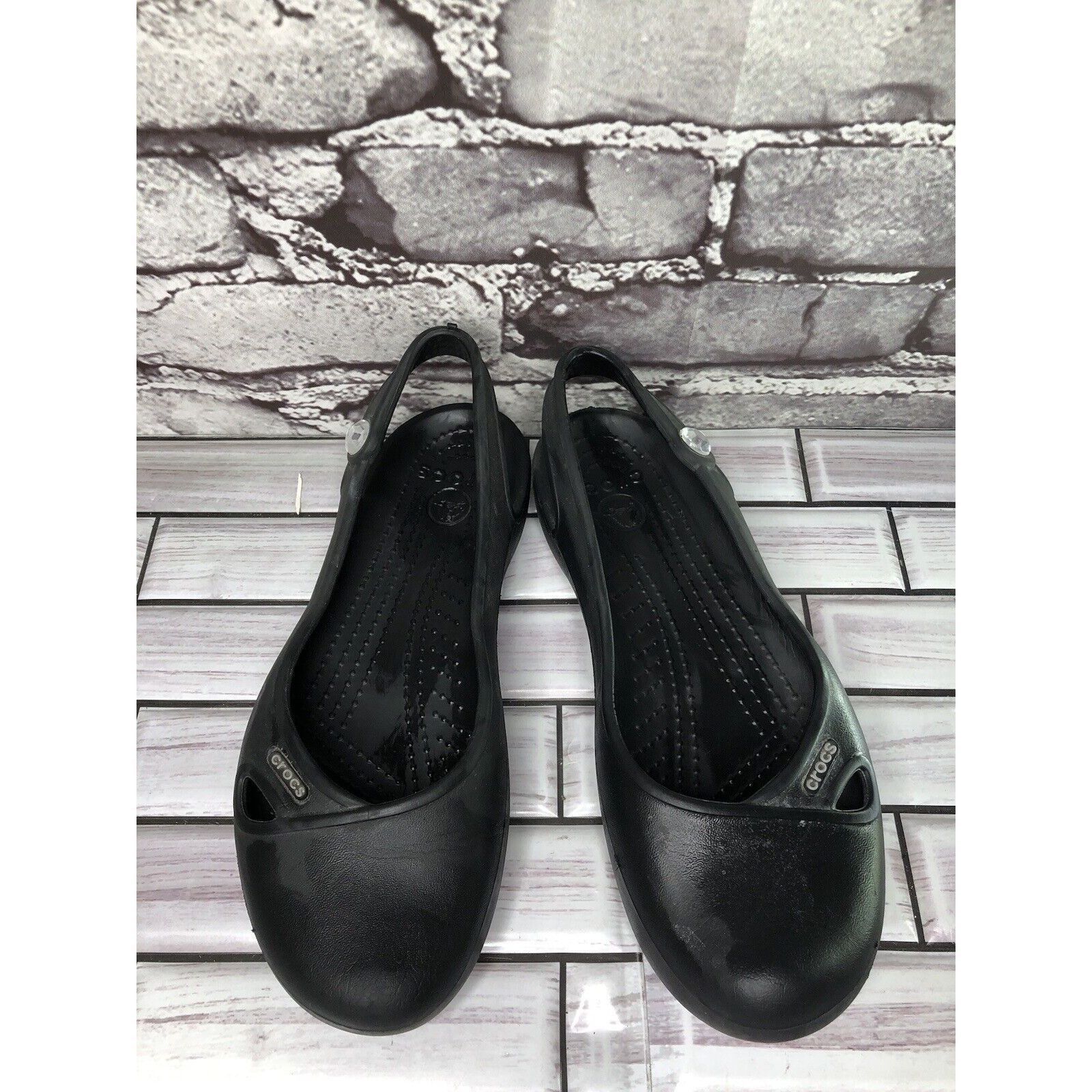 Crocs Crocs Jayna Black Rubber Comfort Casual Closed Toe Slingback Size US 5 / IT 35 - 14 Thumbnail