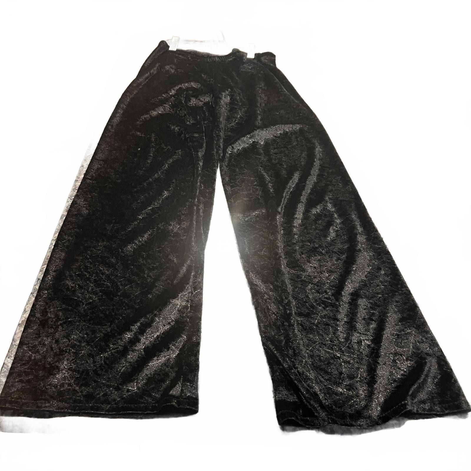 Unknown London Black Velvet Wide Leg Women's Pants Size 28" / US 6 / IT 42 - 3 Thumbnail