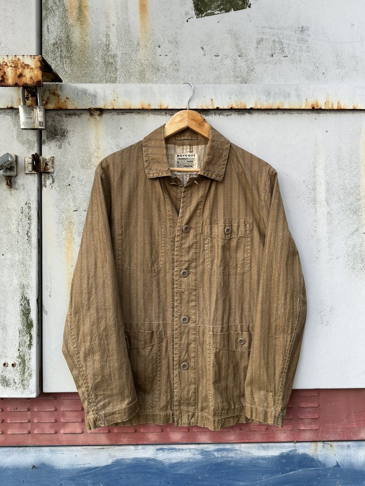 Boycott 👹Vintage Boycott Brown Striped Chore Jacket Size US M / EU 48-50 / 2 - 3 Thumbnail