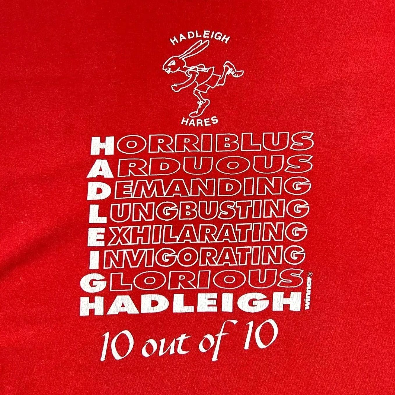 Vintage VINTAGE Hadleigh Hares "10 Out Of 10" Souvenir Red Single Stitch T-Shirt Large Size US L / EU 52-54 / 3 - 3 Thumbnail