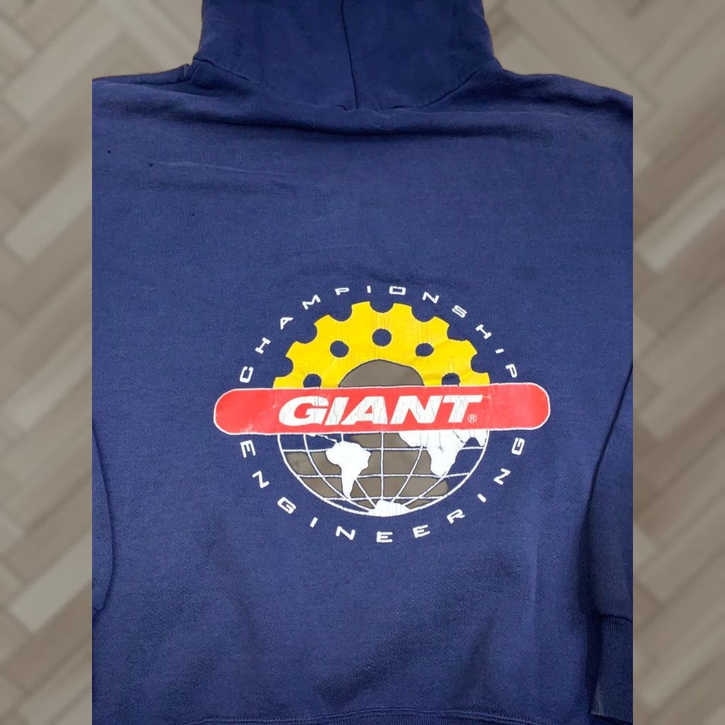 Jerzees VINTAGE Giant Bicycle Hoodie Men XL USA 90s Blue Distress Pullover 12898 Size US XL / EU 56 / 4 - 1 Thumbnail