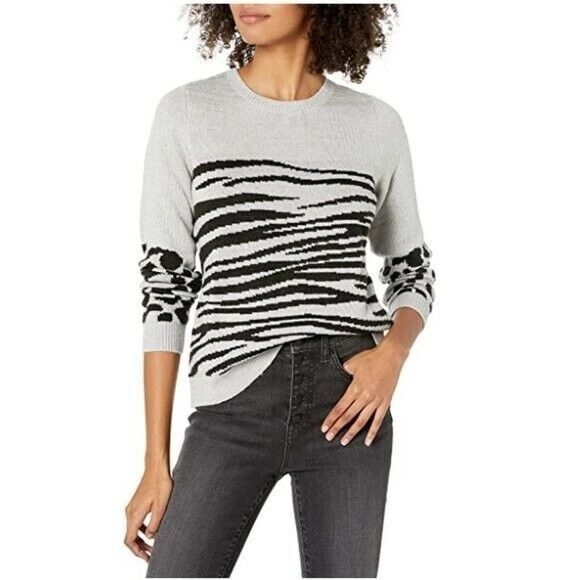 Lucky Brand Lucky Brand Mixed Animal-Print Sweater, Gray, Size XS Size XS / US 0-2 / IT 36-38 - 1 Thumbnail