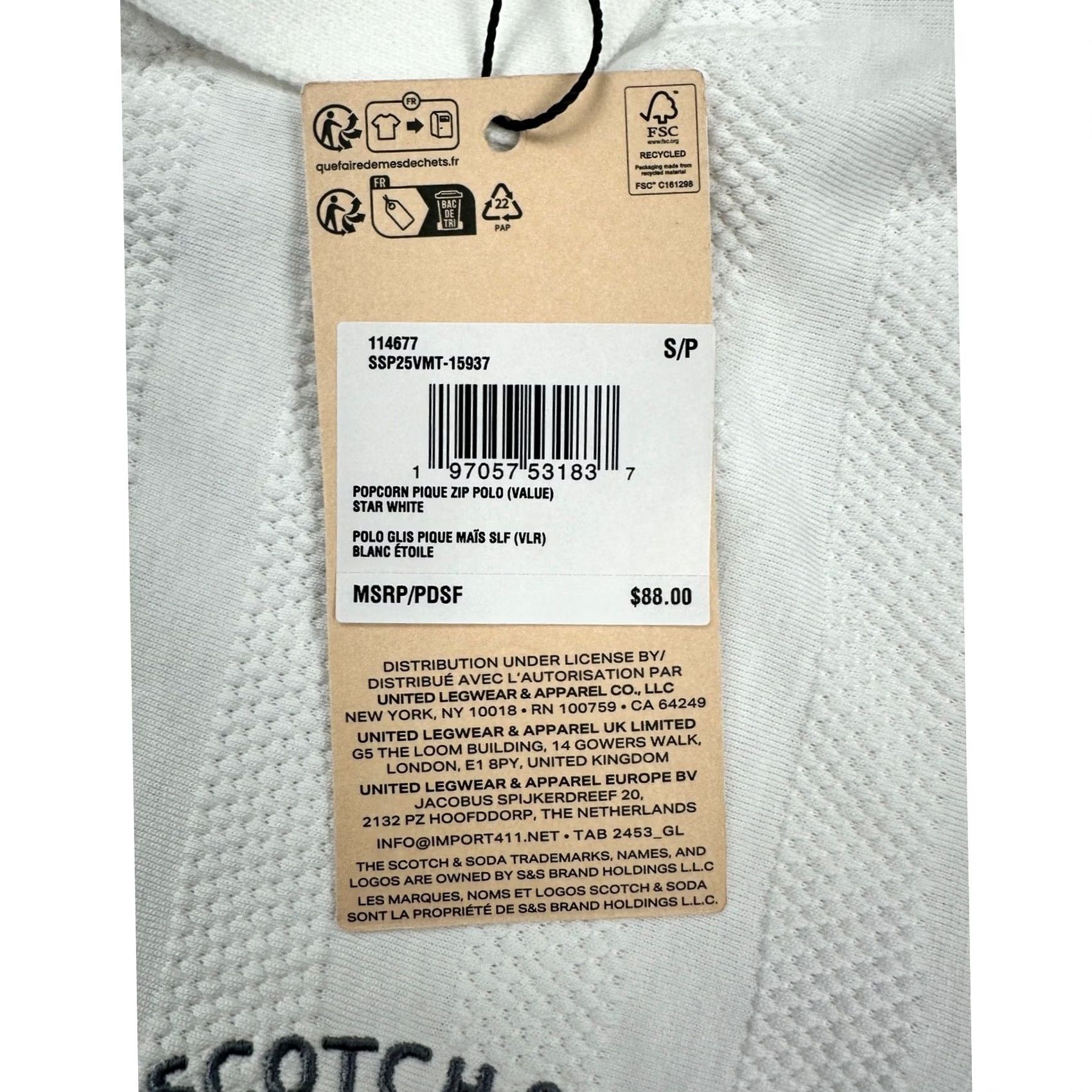 Scotch & Soda VINTAGE? Scotch & Soda Popcorn Pique Zip Polo Star White Cotton Blend NWT Small Men Size US S / EU 44-46 / 1 - 7 Thumbnail