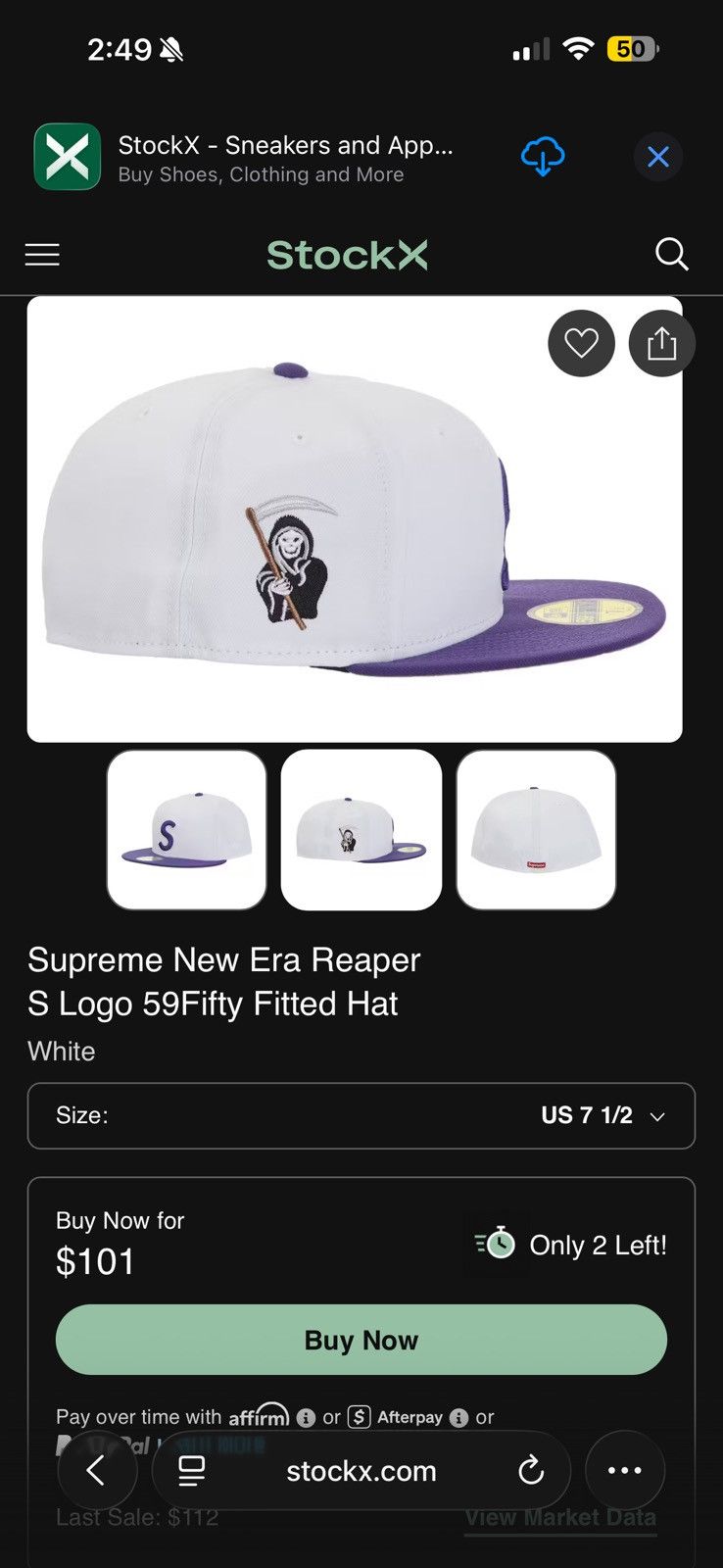 Supreme Supreme Reaper S Logo Fitted 7 1/2 Size ONE SIZE - 3 Thumbnail