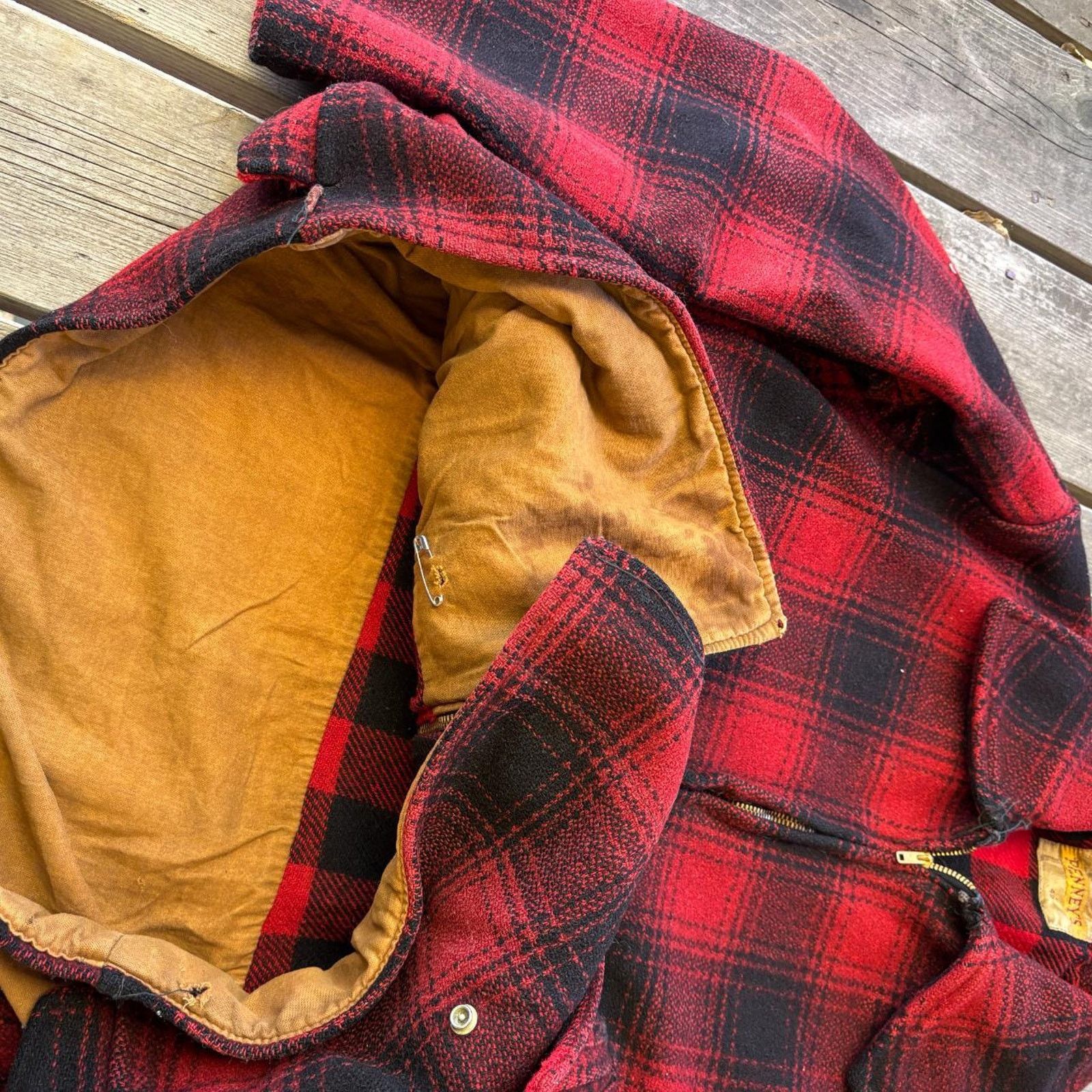 Vintage Red and black 1960s plaid wool flannel penney's winter coat Size US L / EU 52-54 / 3 - 5 Thumbnail