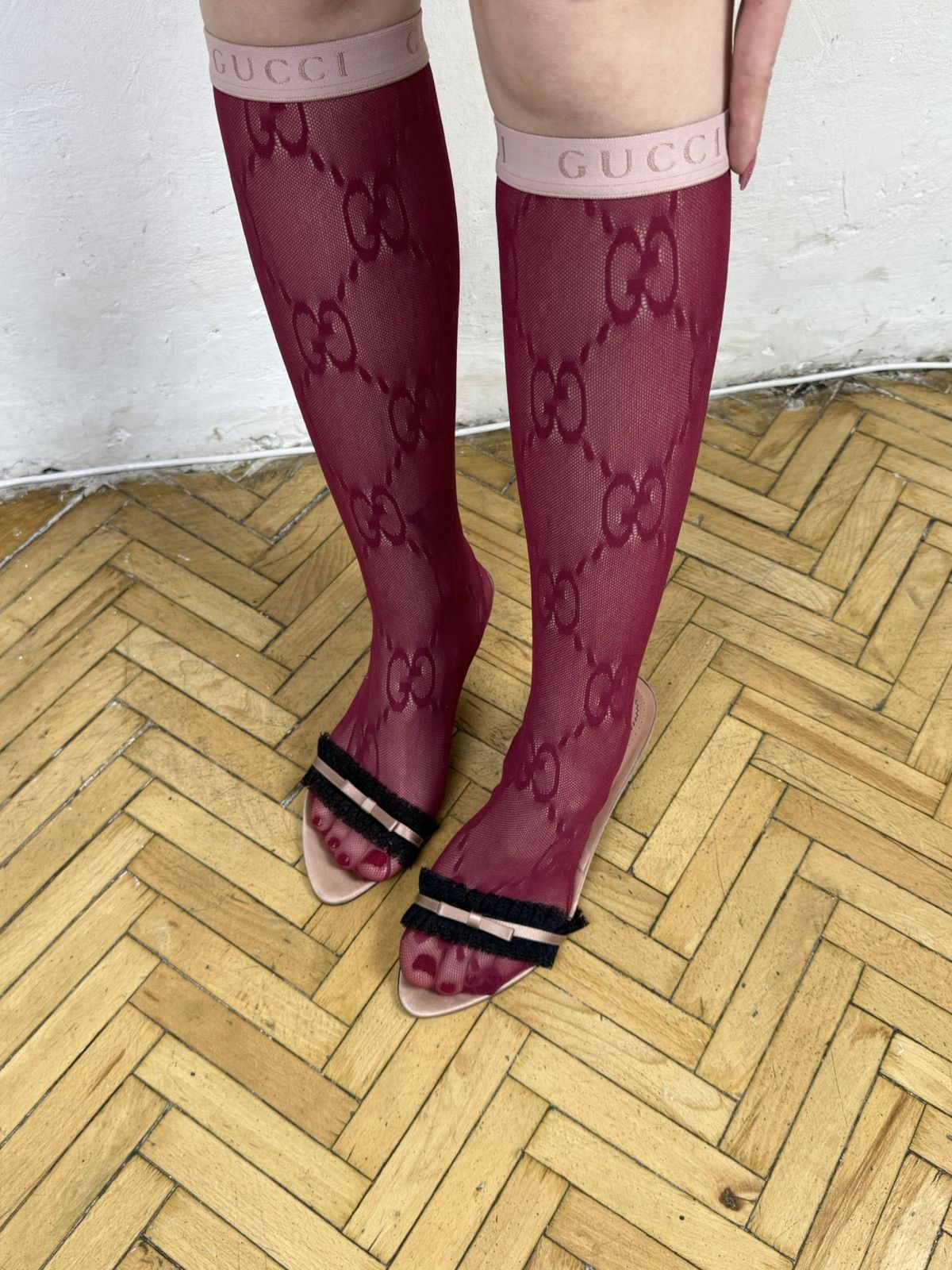 Vintage Women’s Openwork Lace Knee Socks Stockings Gucci Size ONE SIZE - 2 Thumbnail
