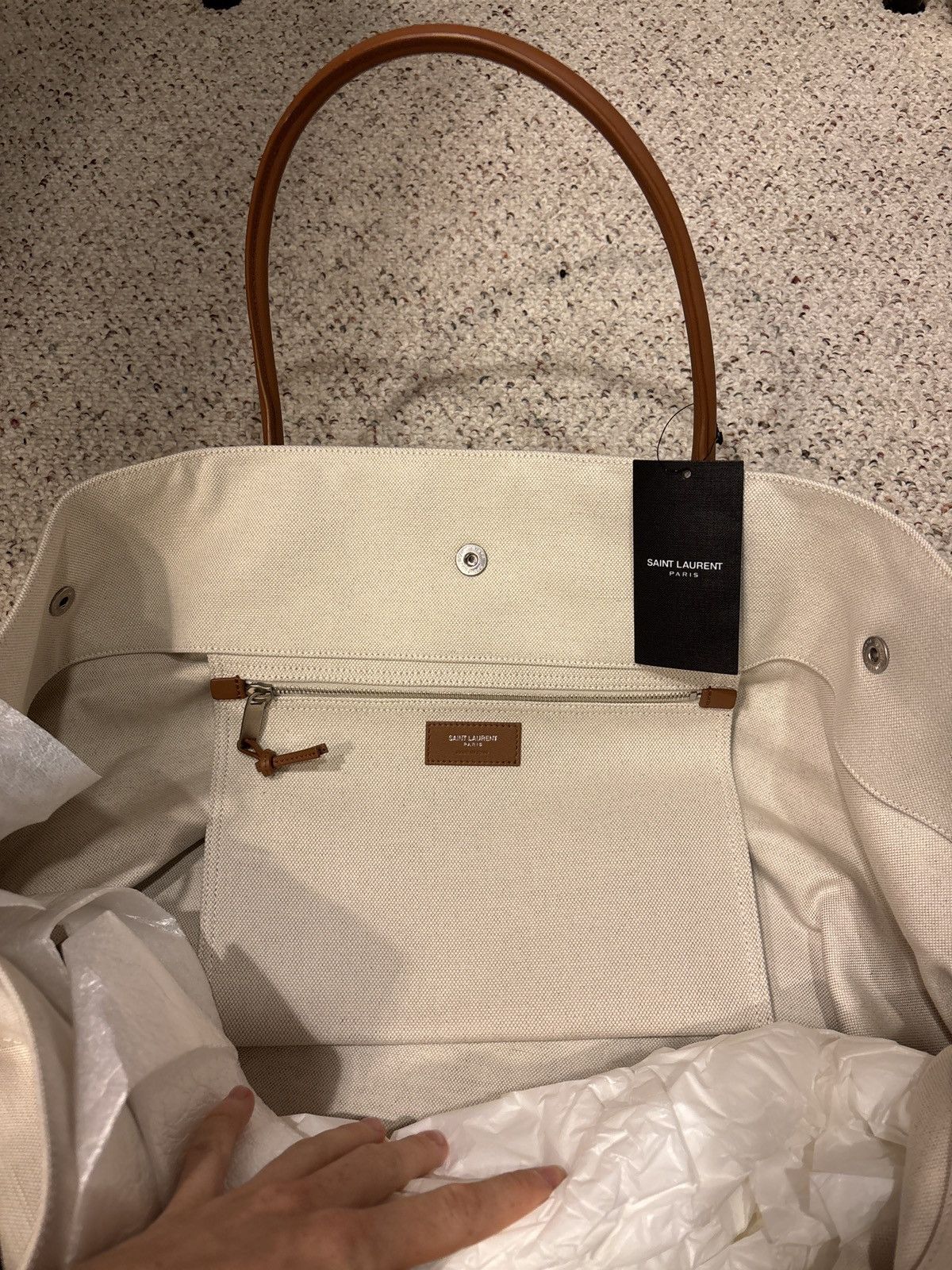 Saint Laurent Paris Saint Laurent Cream/Brown Leather Rive Gauche XL Tote Bag Size ONE SIZE - 12 Thumbnail